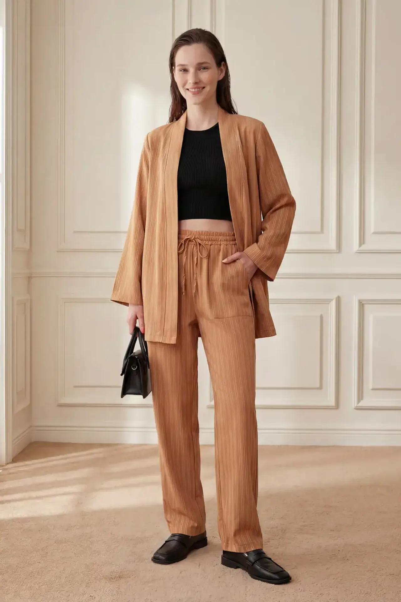 MY FASHION Striped Two-Piece Co-Ord Set with Open Collar 4