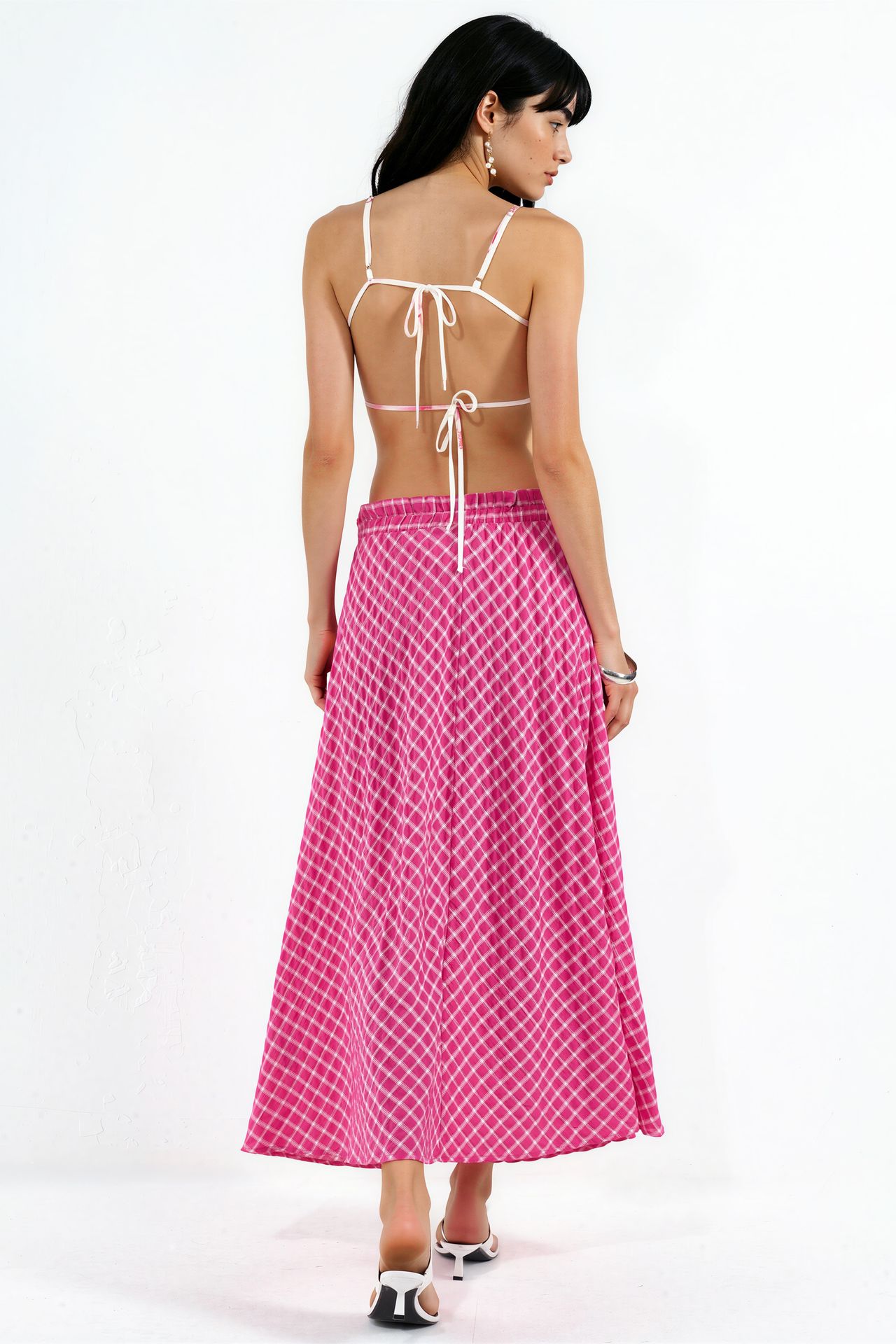 BUSEM High-Waist Plaid Midi A-Line Skirt 3