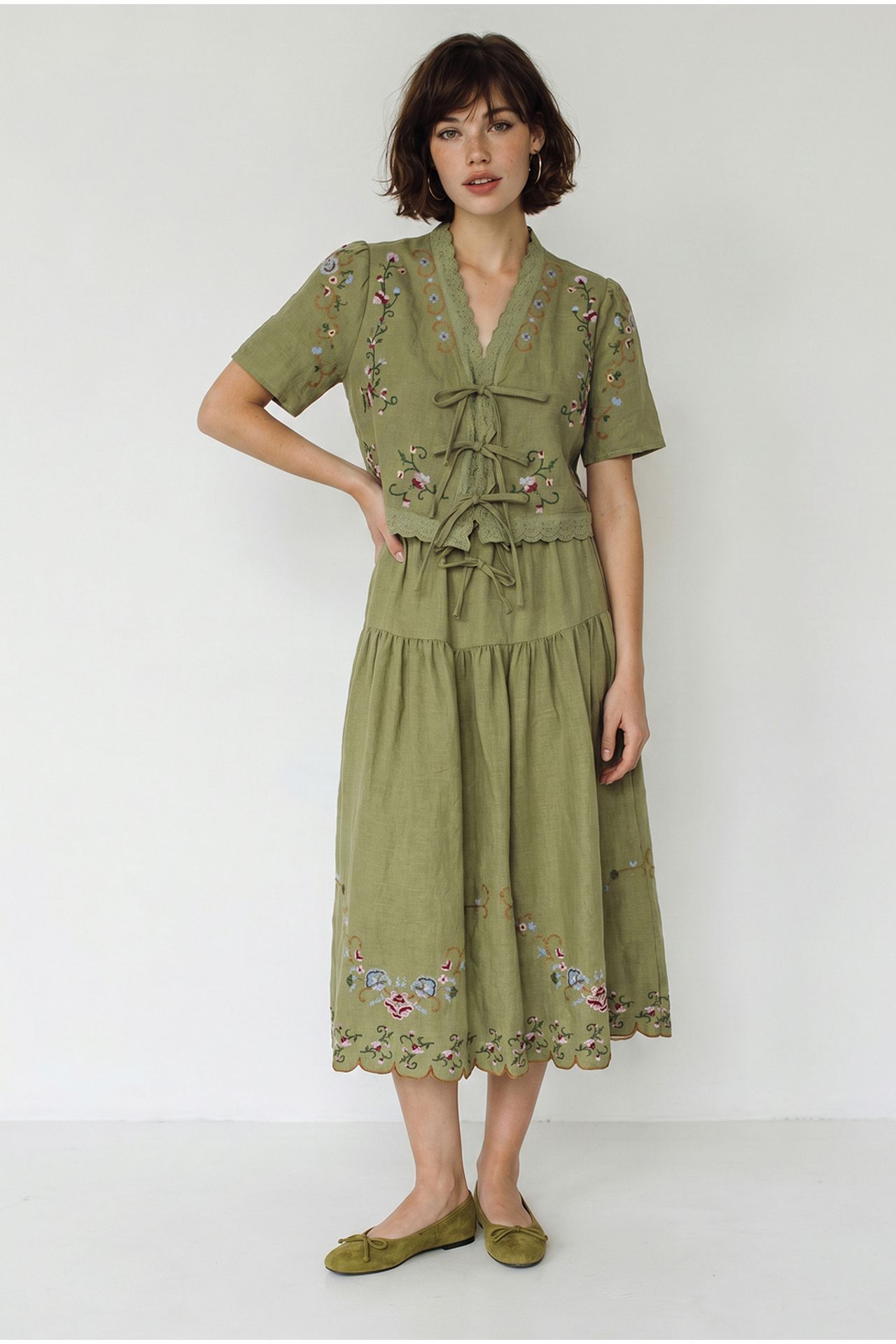 LUCCI Embroidered V-Neck Midi Dress 4