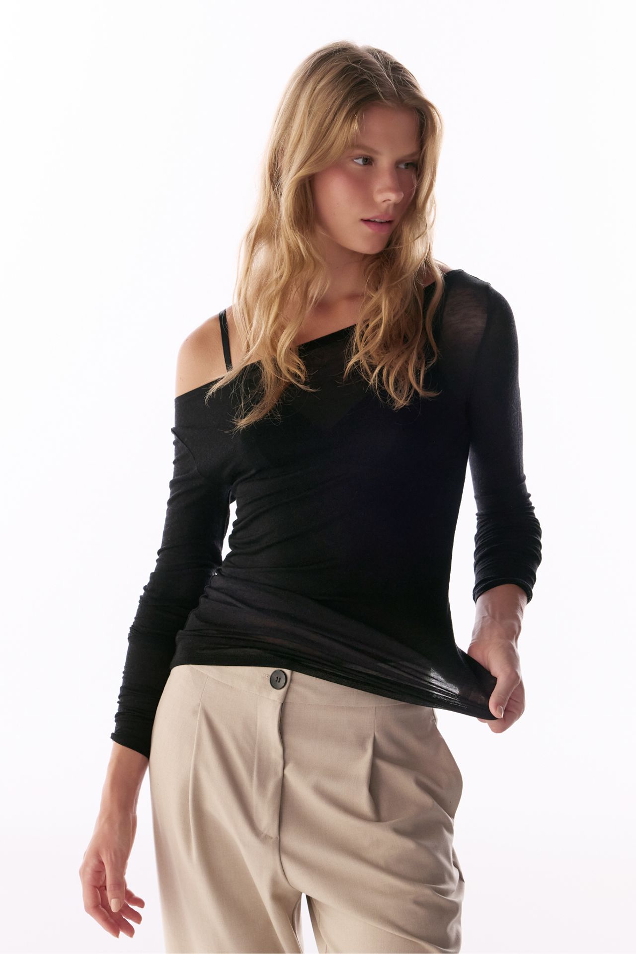 PENTI Clean Boat Neck Cashmere Long Sleeve Blouse 3
