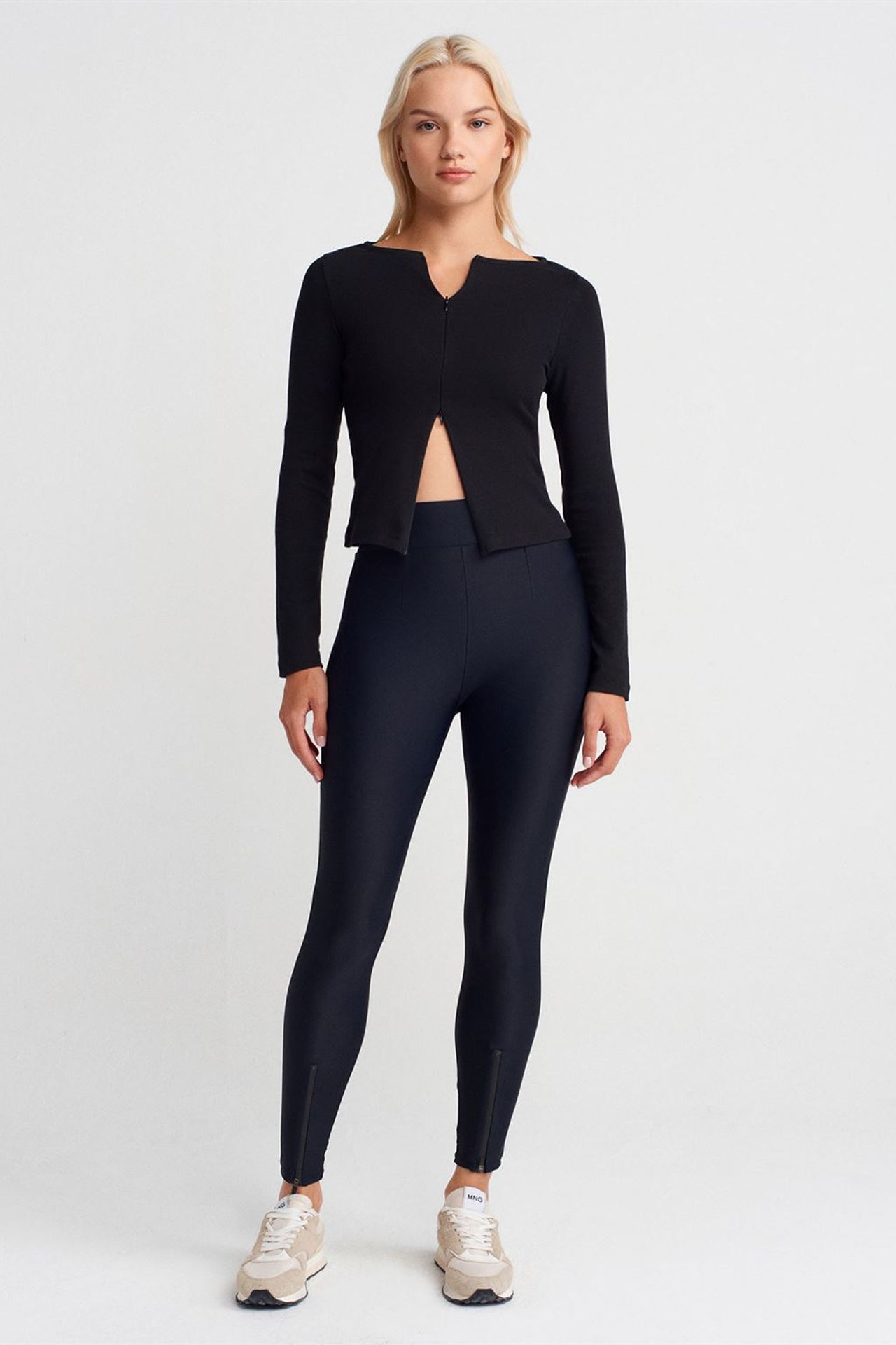DILVIN High-Waist Skinny Leggings With Zip Detail