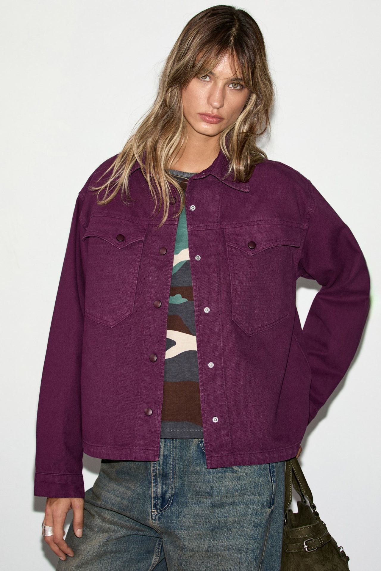 GRIMELANGE Shirt Collar Snap Jacket 5