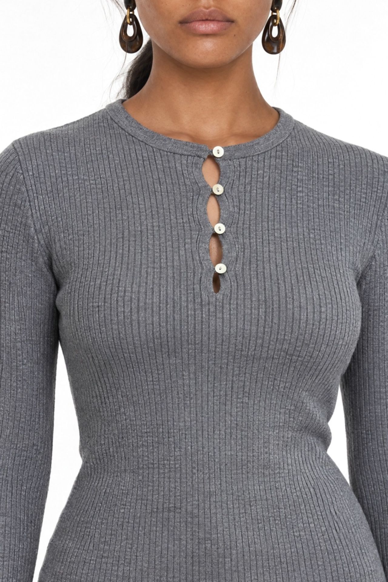 MIXRAY Button Detailed Crew Neck Sweater 3