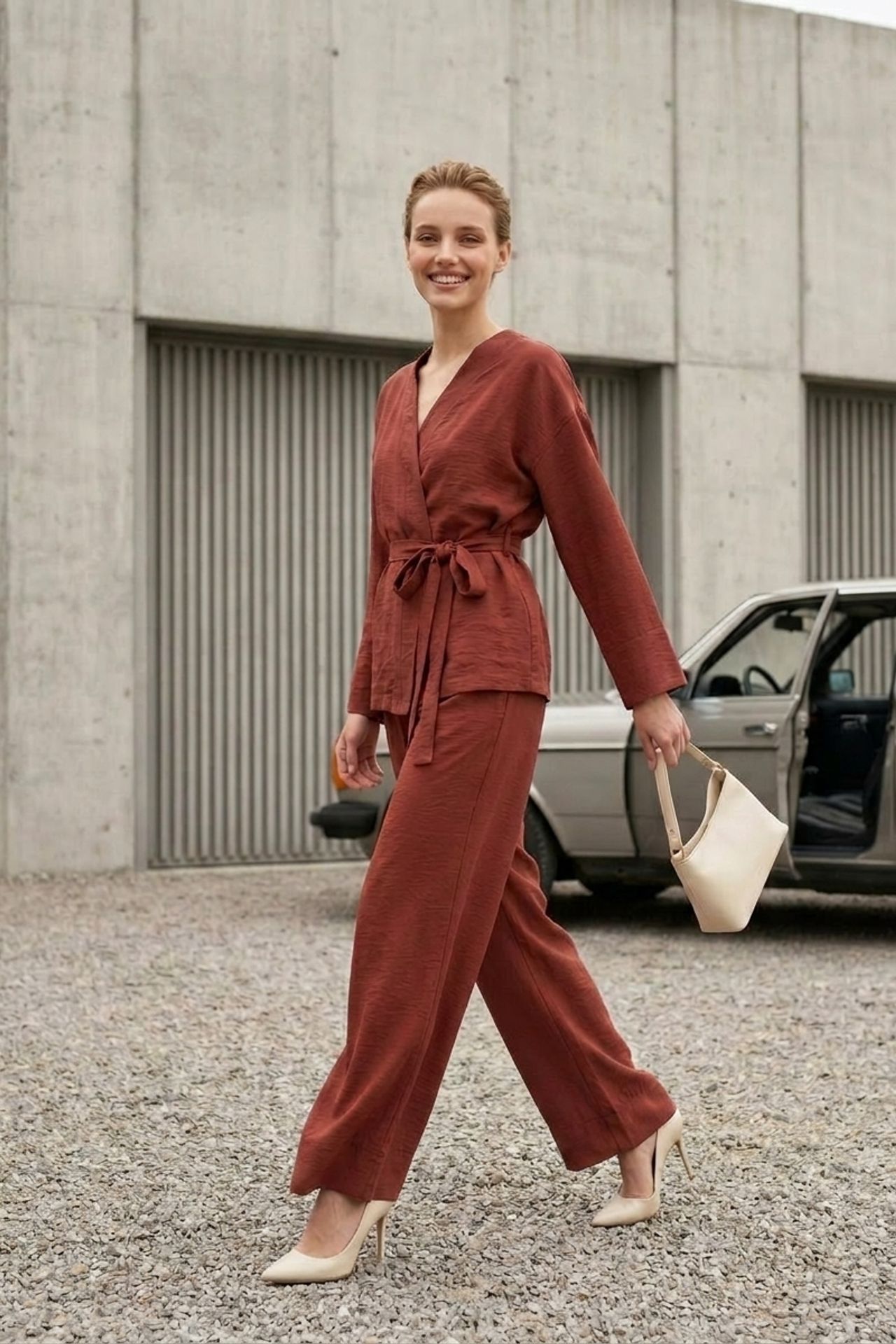 MY FASHION Belted V-neck Long Sleeve Two-Piece Set 5