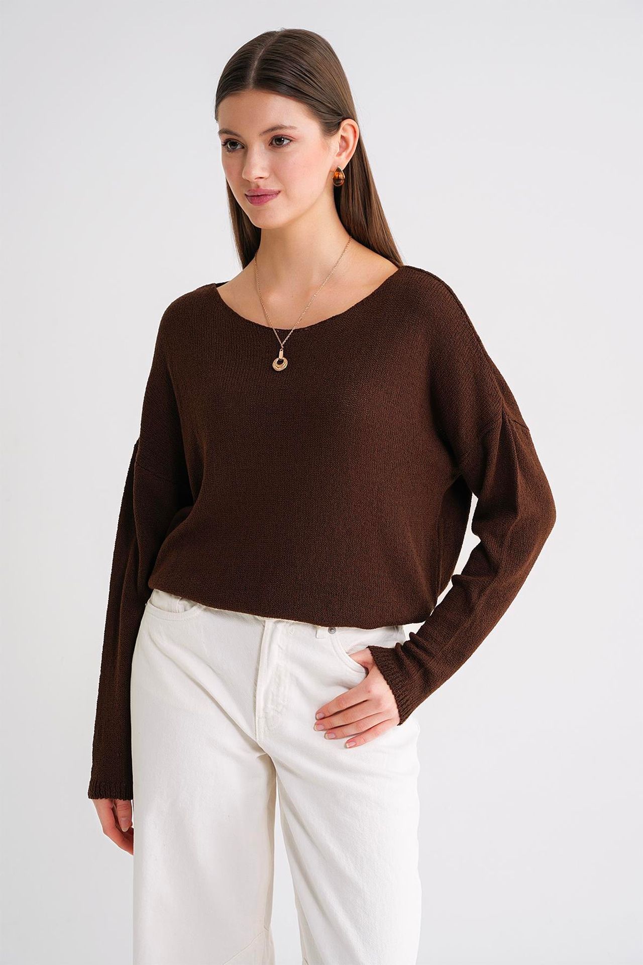 MIXRAY Oversized Boat Neck Knit Sweater 1