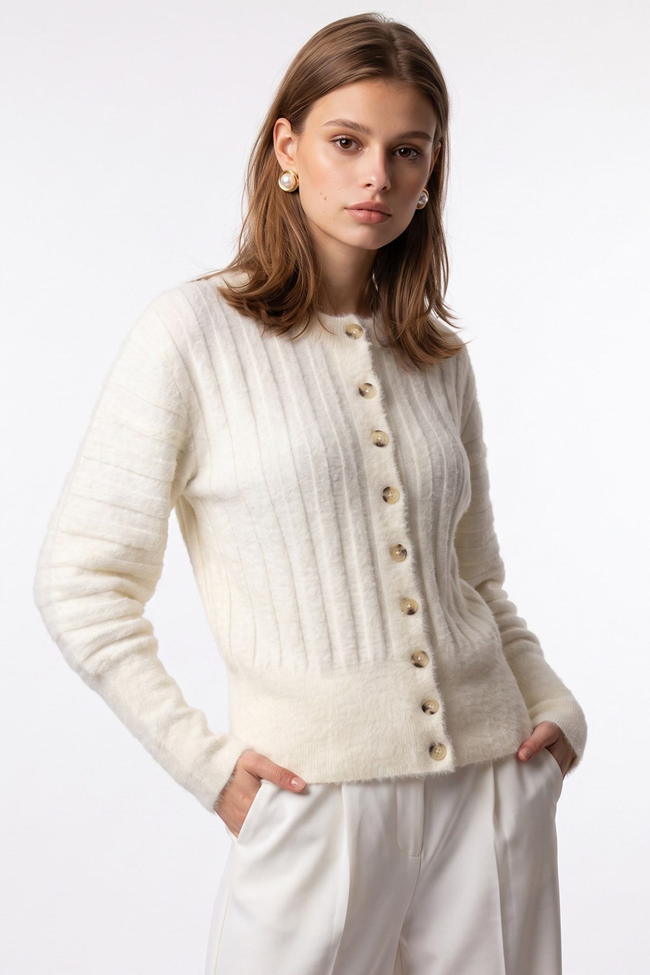 MIXRAY Women's Crew Neck Cardigan 3
