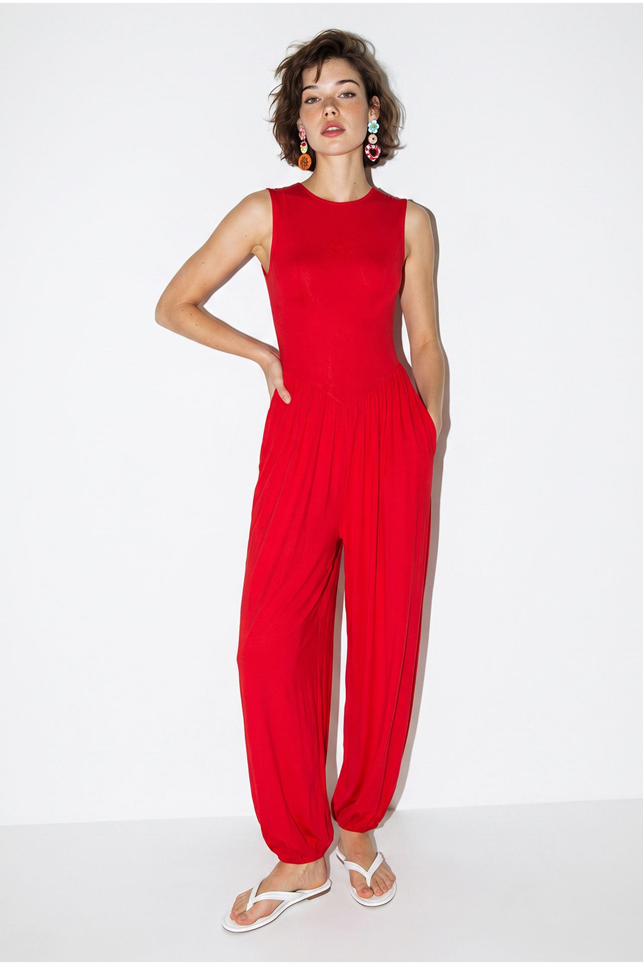 LUCCI Wide-Leg Sleeveless Woven Jumpsuit