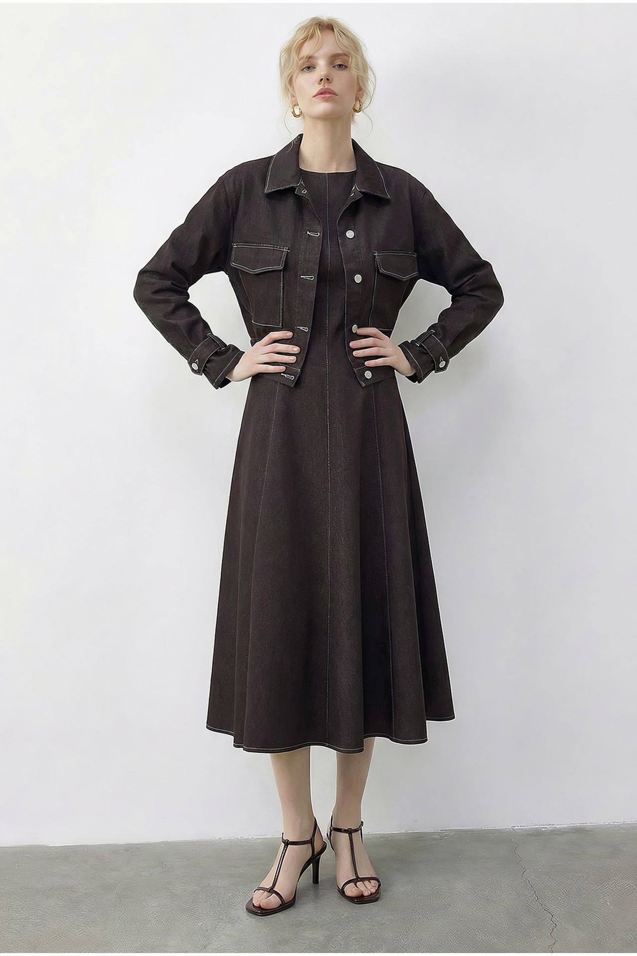LUCCI Denim Jacket and Wide-Leg Pants Set 4
