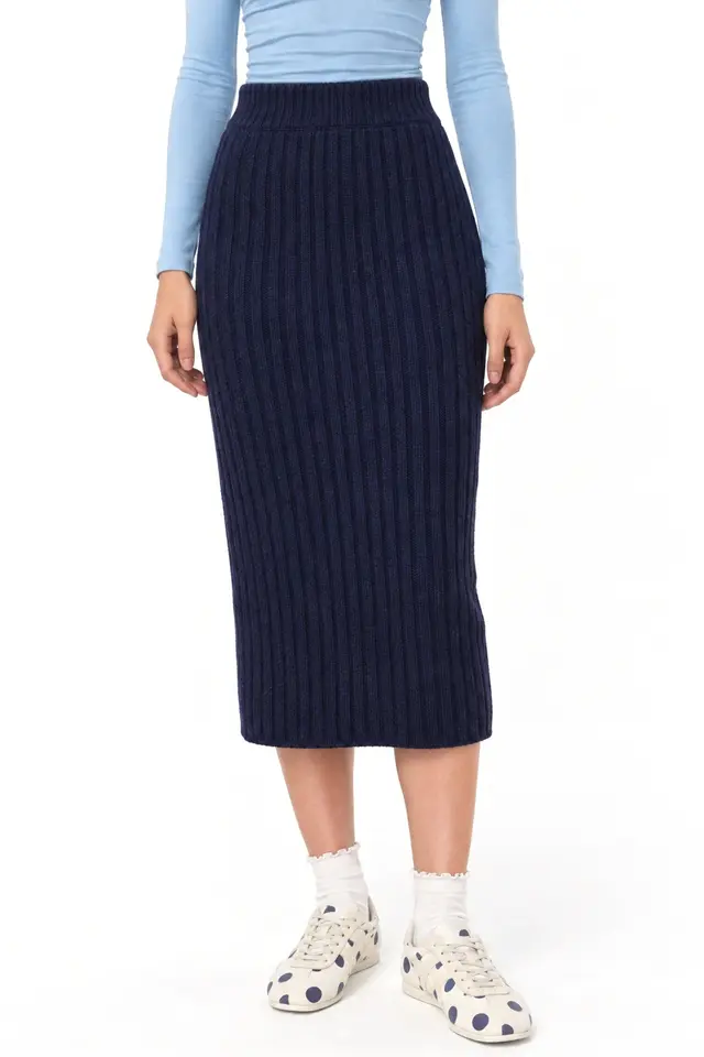 MIXRAY High Waist Ribbed Knit Skirt