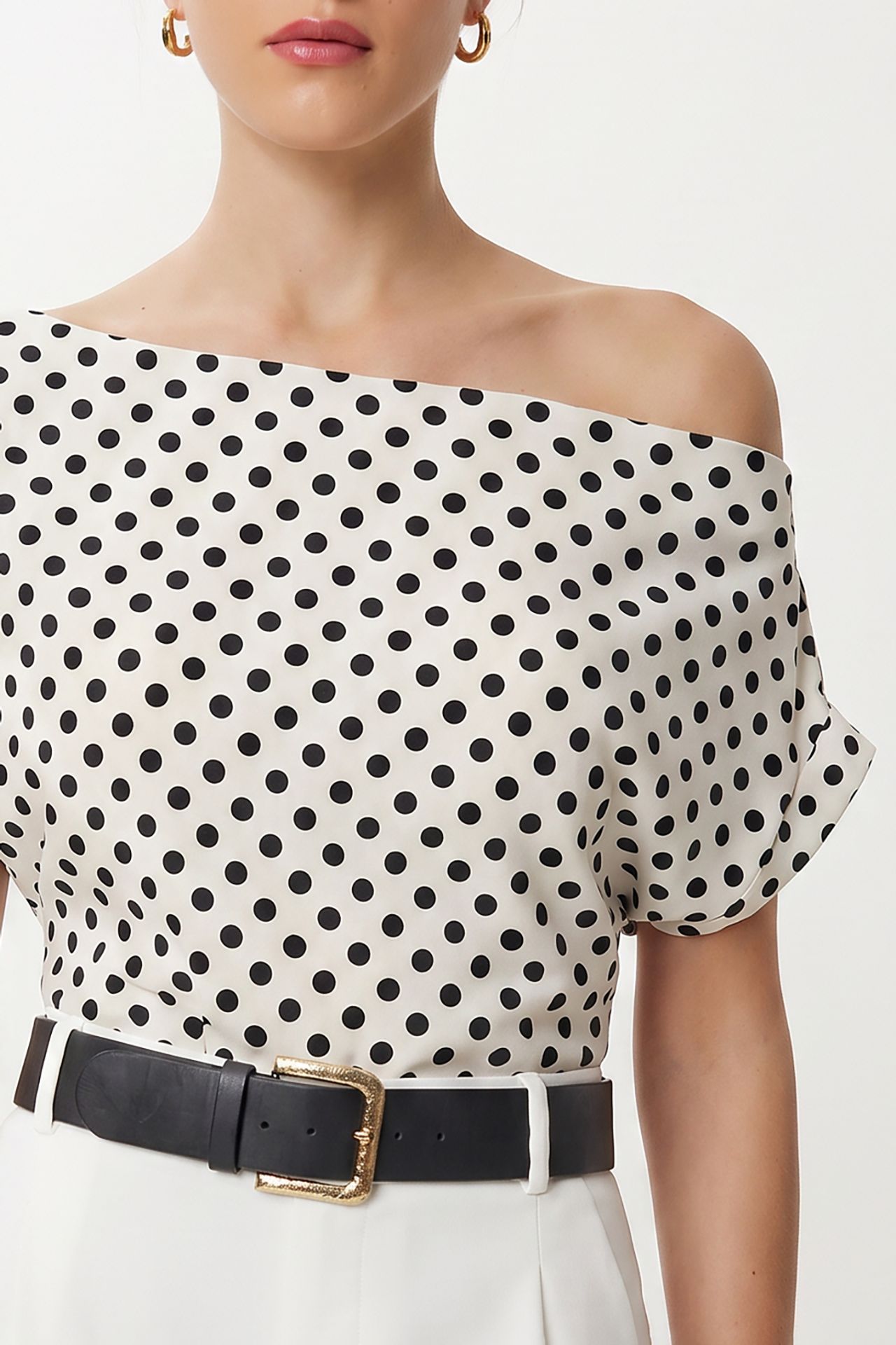 ISTANBUL Off-Shoulder Polka Dot Poplin Blouse 3