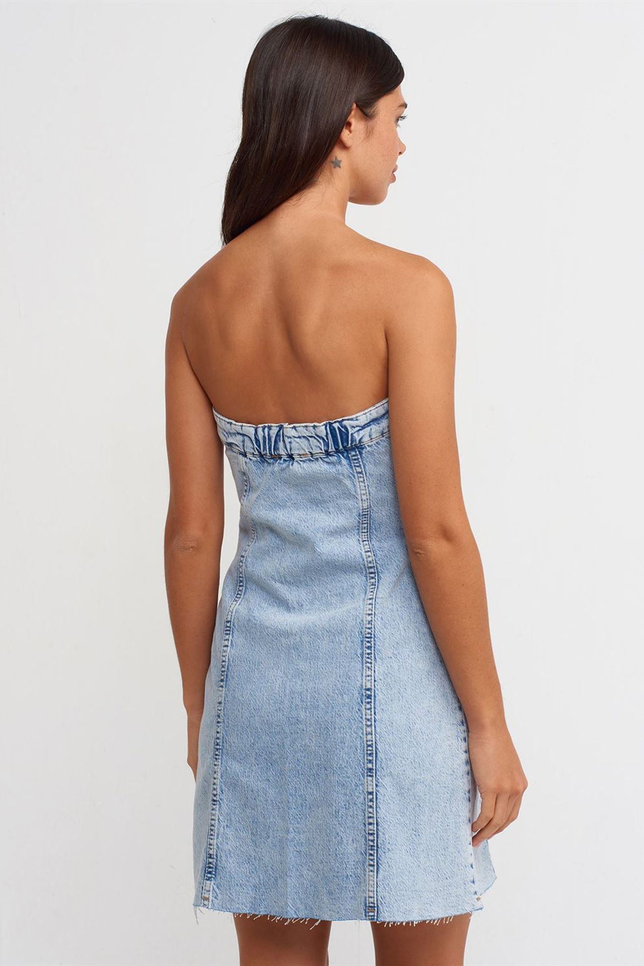 DILVIN Straplez Mini Denim Elbise 2