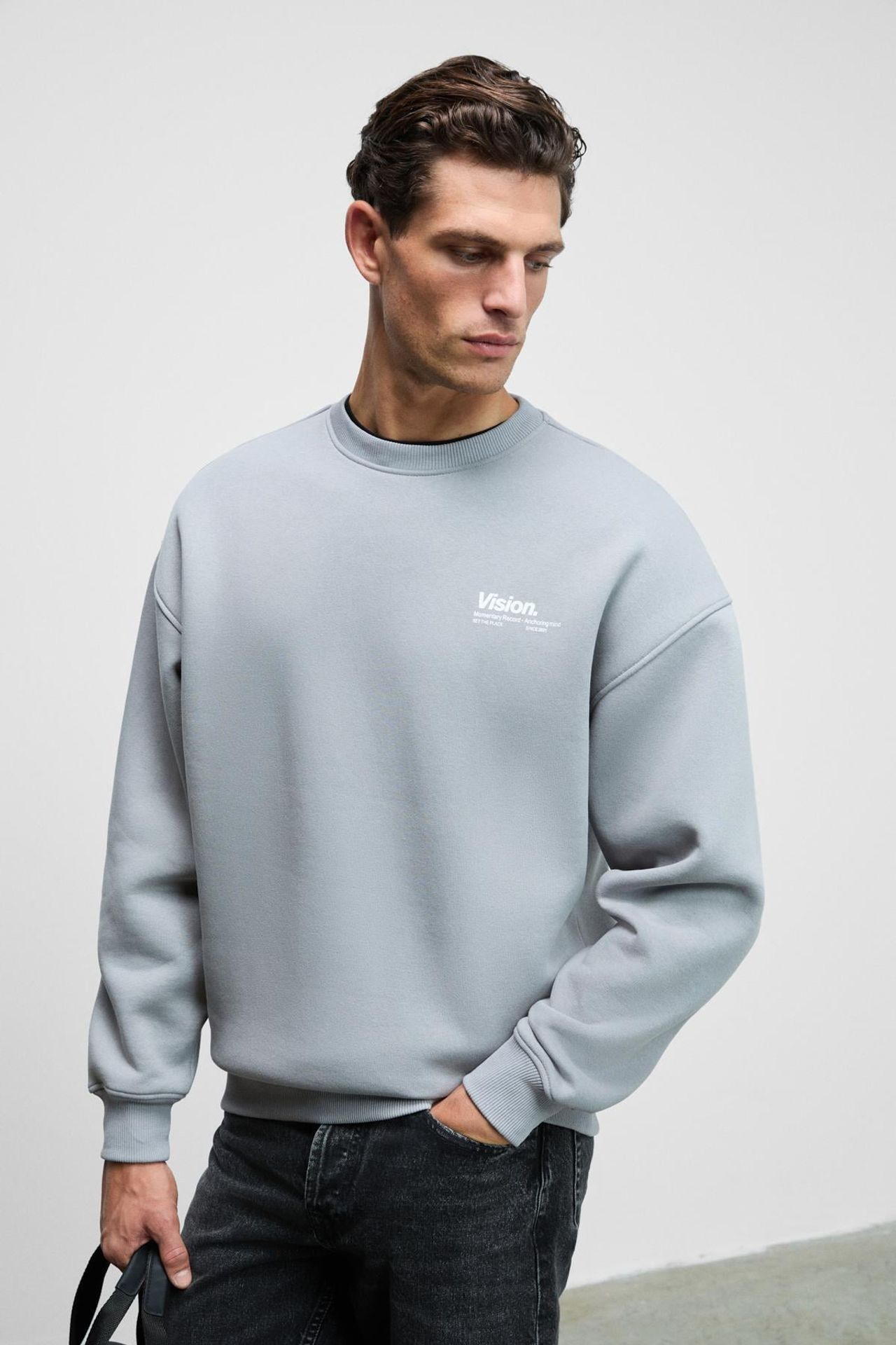 GRIMELANGE Baskılı Geniş Kalıp Bisiklet Yaka Sweatshirt 4