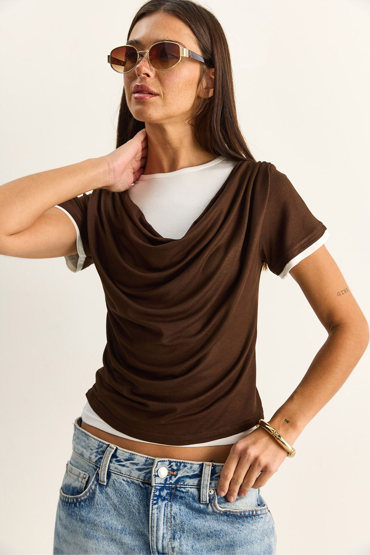 LUCCI Women's Cowl Neck Short Sleeve T-Shirt 5