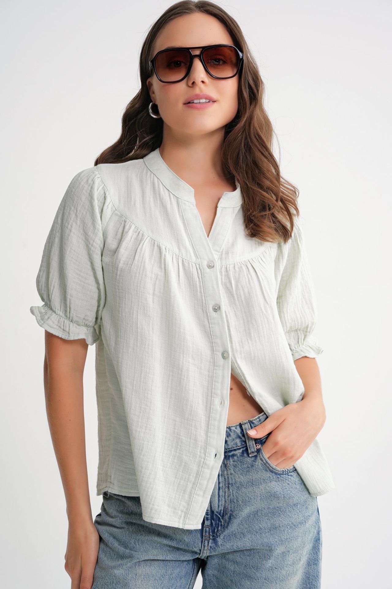 Mixray Linen Blend Short Sleeve Buttoned Shirt 5