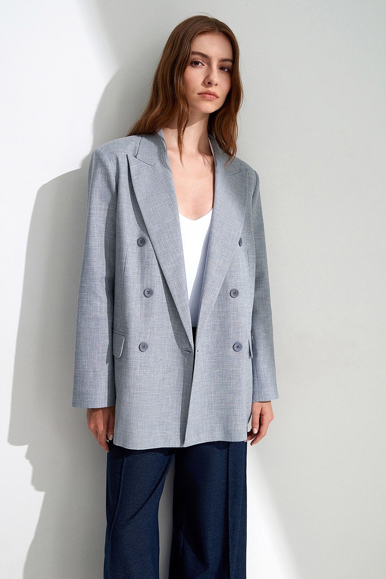 DILVIN Long Shawl Collar Crepe Blazer 4