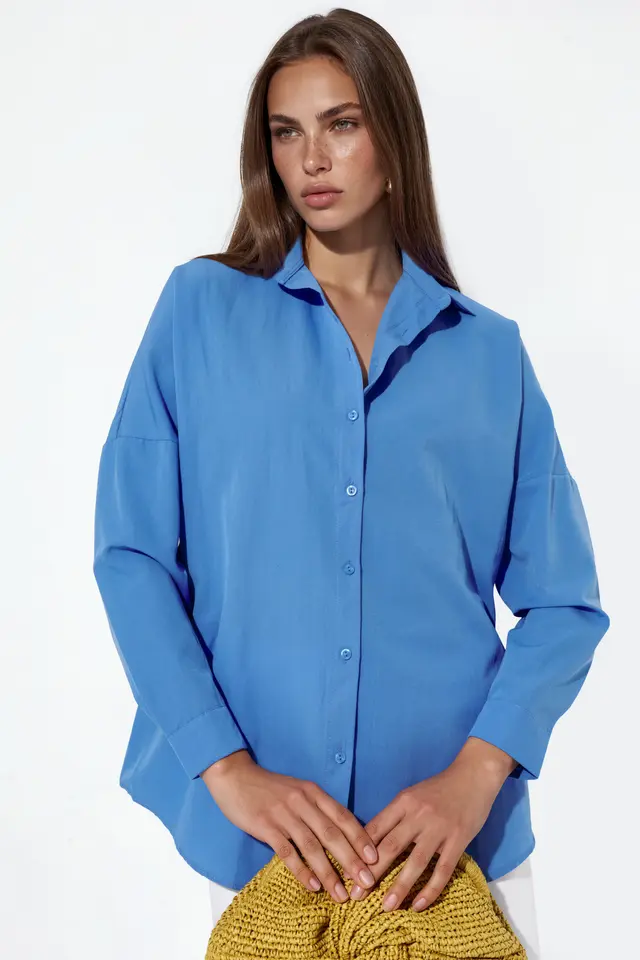 BDART Oversized Patterned Poplin Shirt With Button Closure