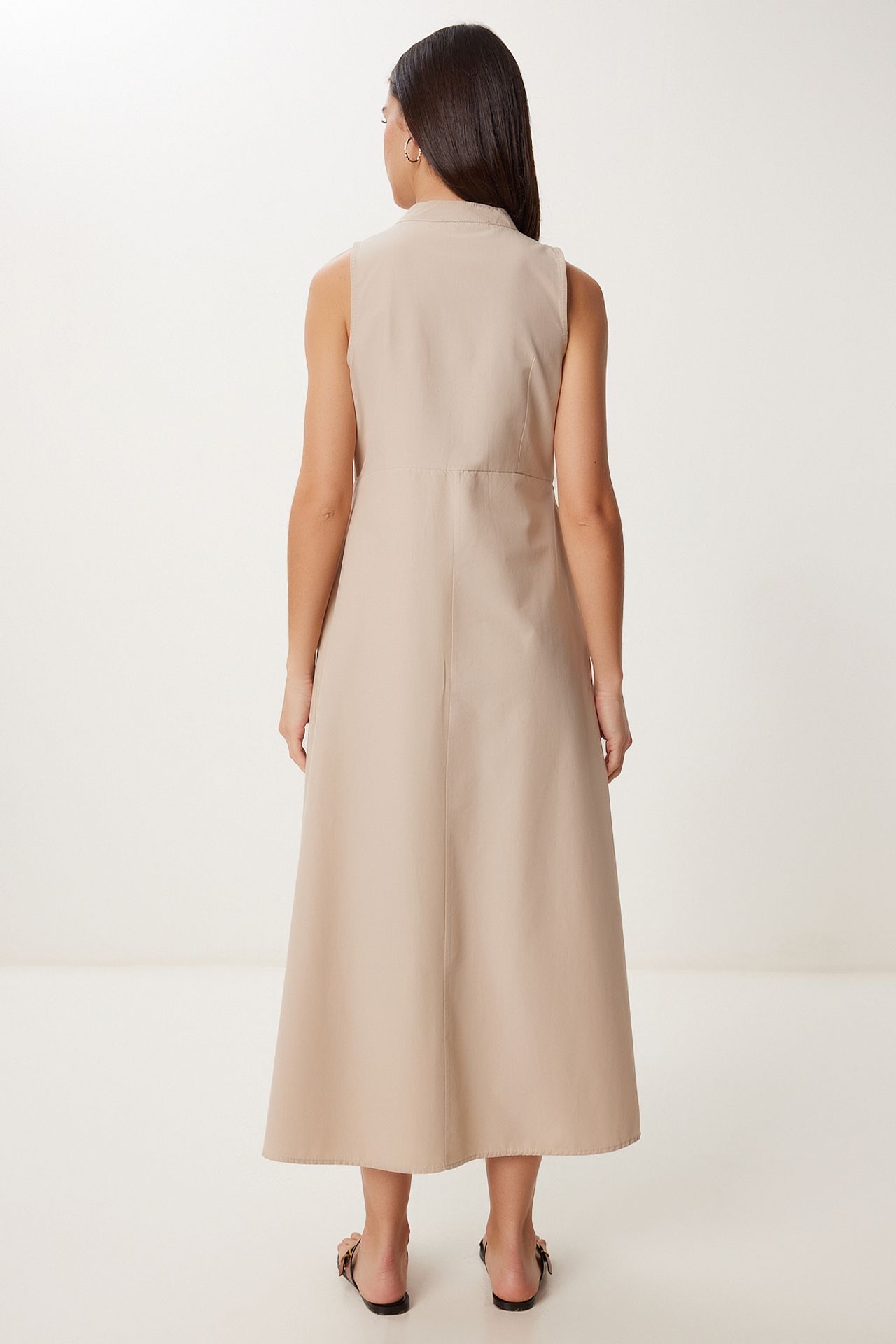 ISTANBUL Mandarin Collar Sleeveless A-Line Midi Dress 4