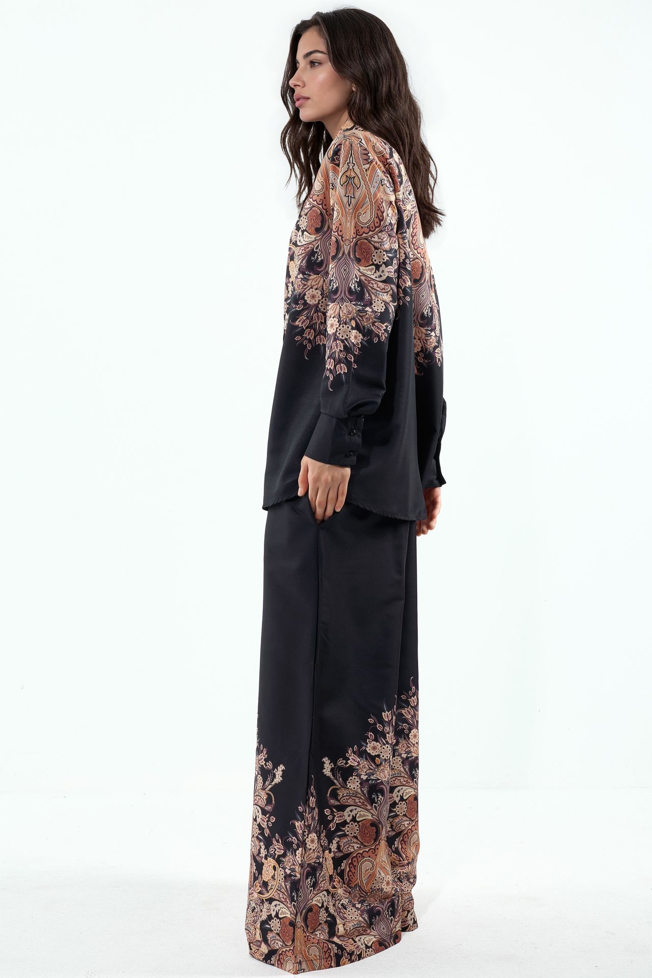 MSN Floral Cotton-viscose Blouse And Wide-leg Trousers Set