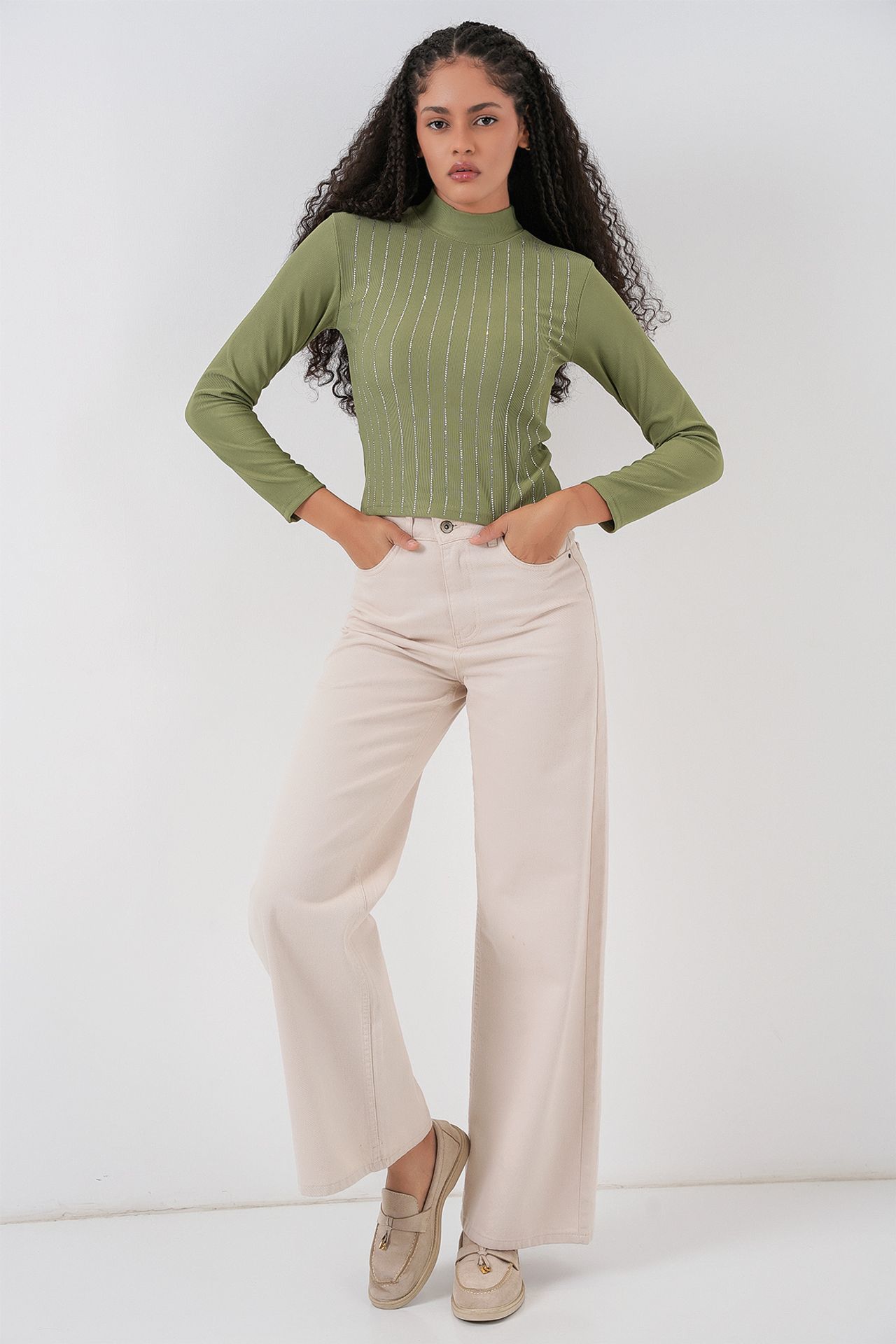 BDART Striped Half Turtleneck Long Sleeve Top with Stone Detail 2