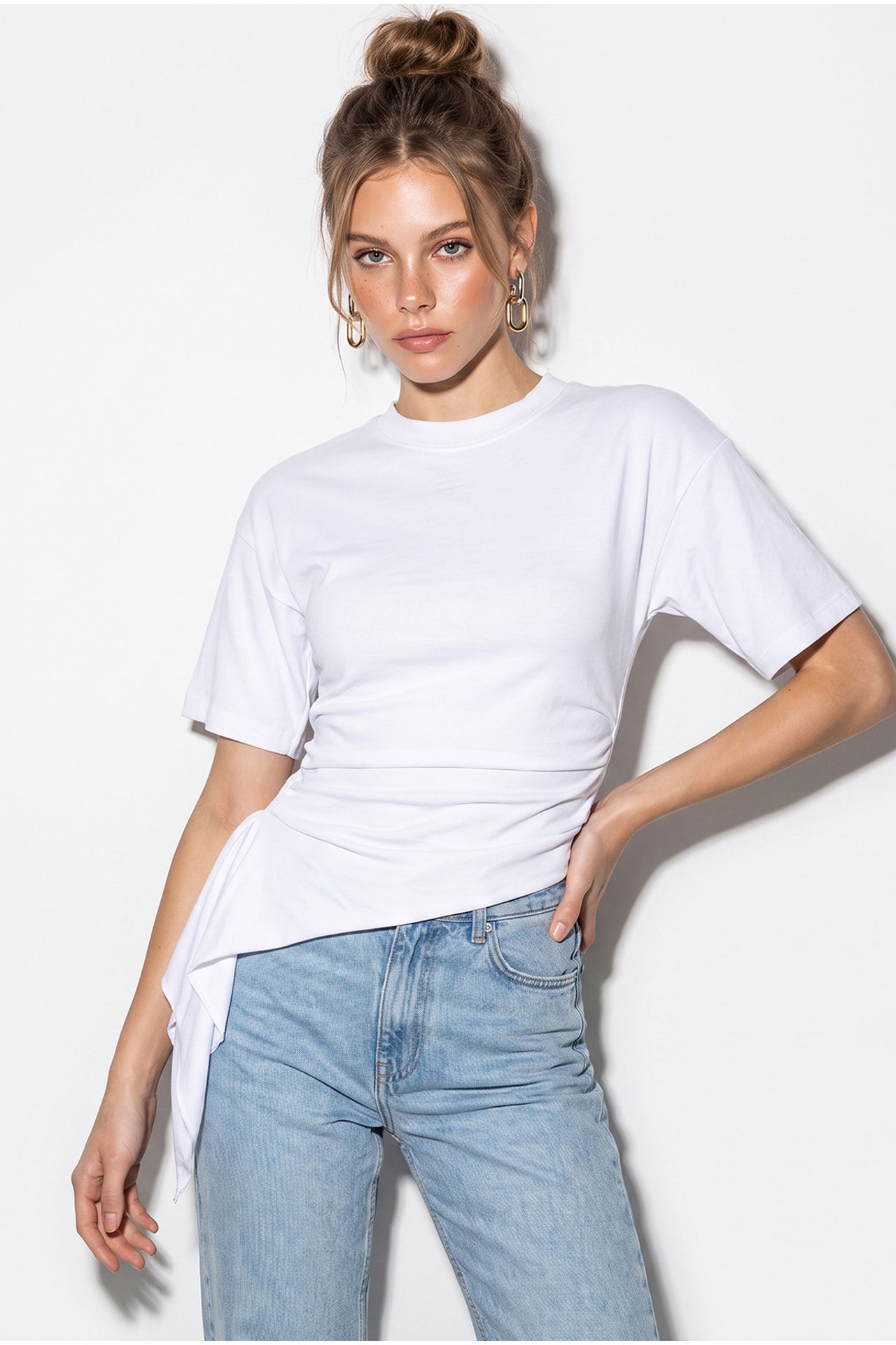 LUCCI Fitted Jersey Blouse With Drape Detail 5