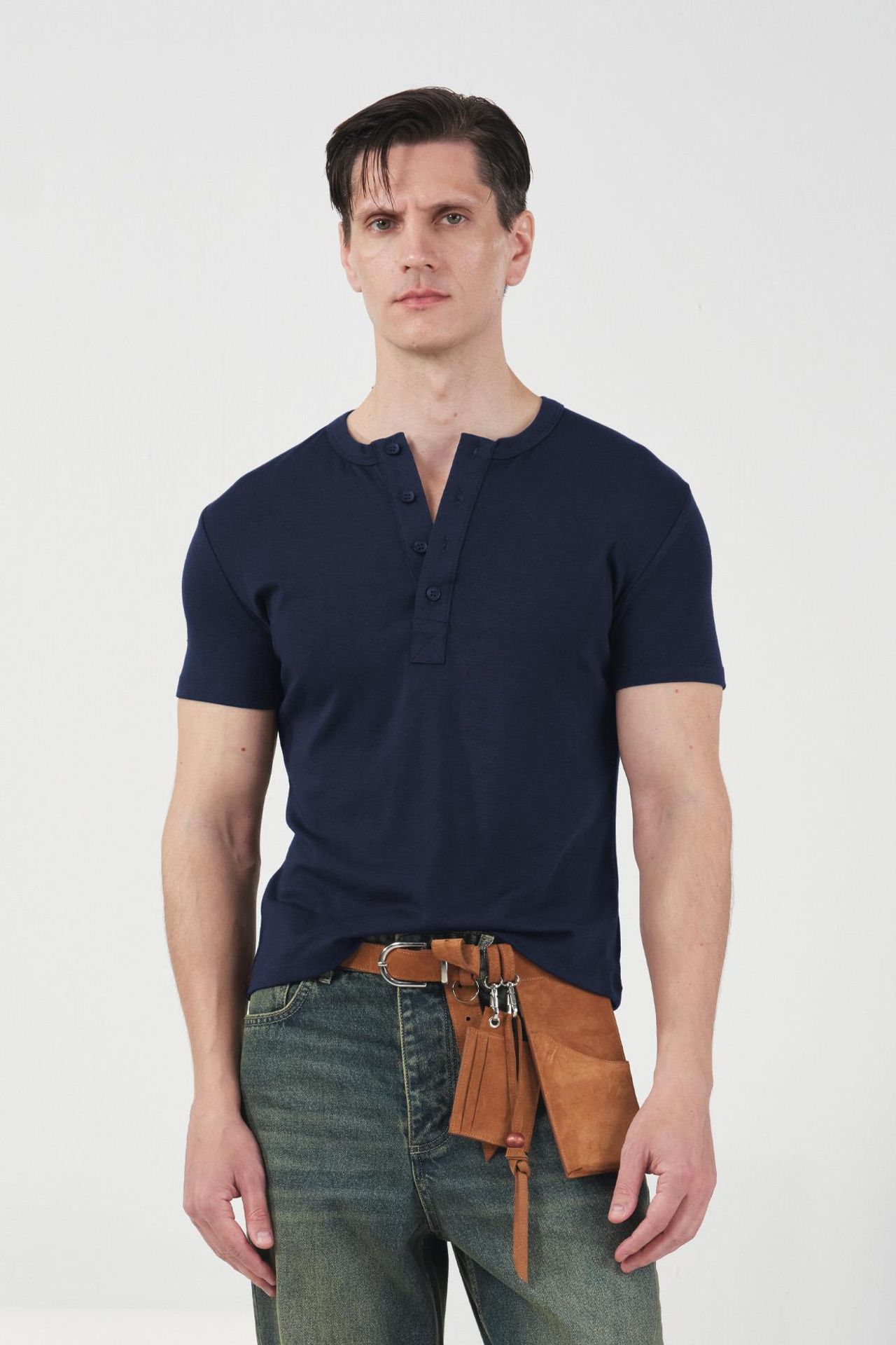 GIESTO Slim Fit Button-Up Crew Neck T-Shirt 1