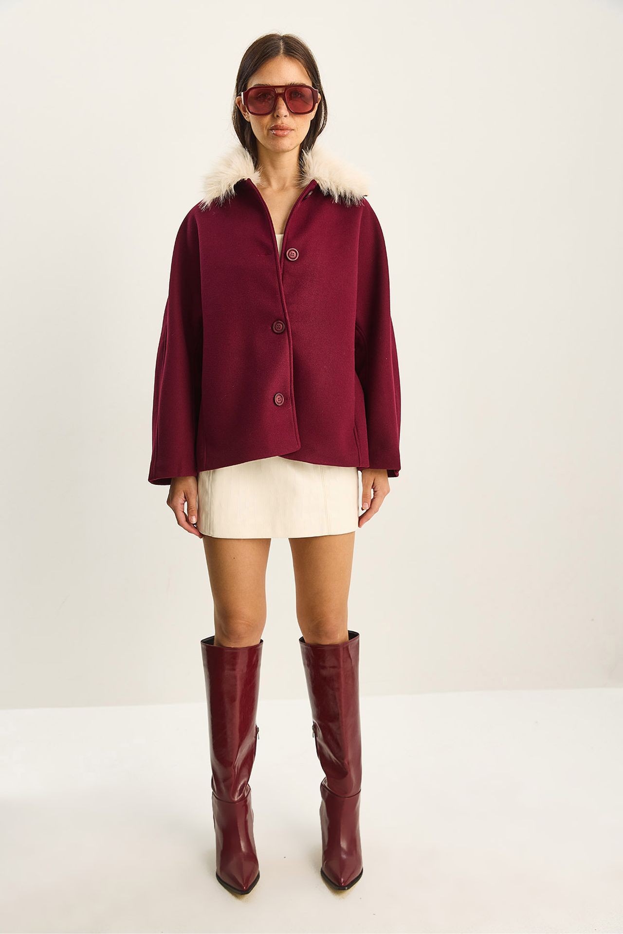 LUCCI Oversized Plush Coat with Fur Collar 2