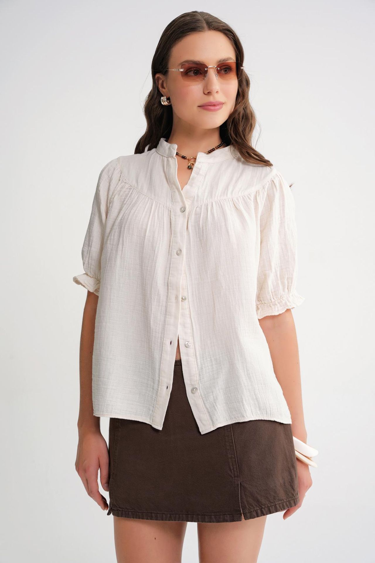 Mixray Linen Blend Short Sleeve Buttoned Shirt 4