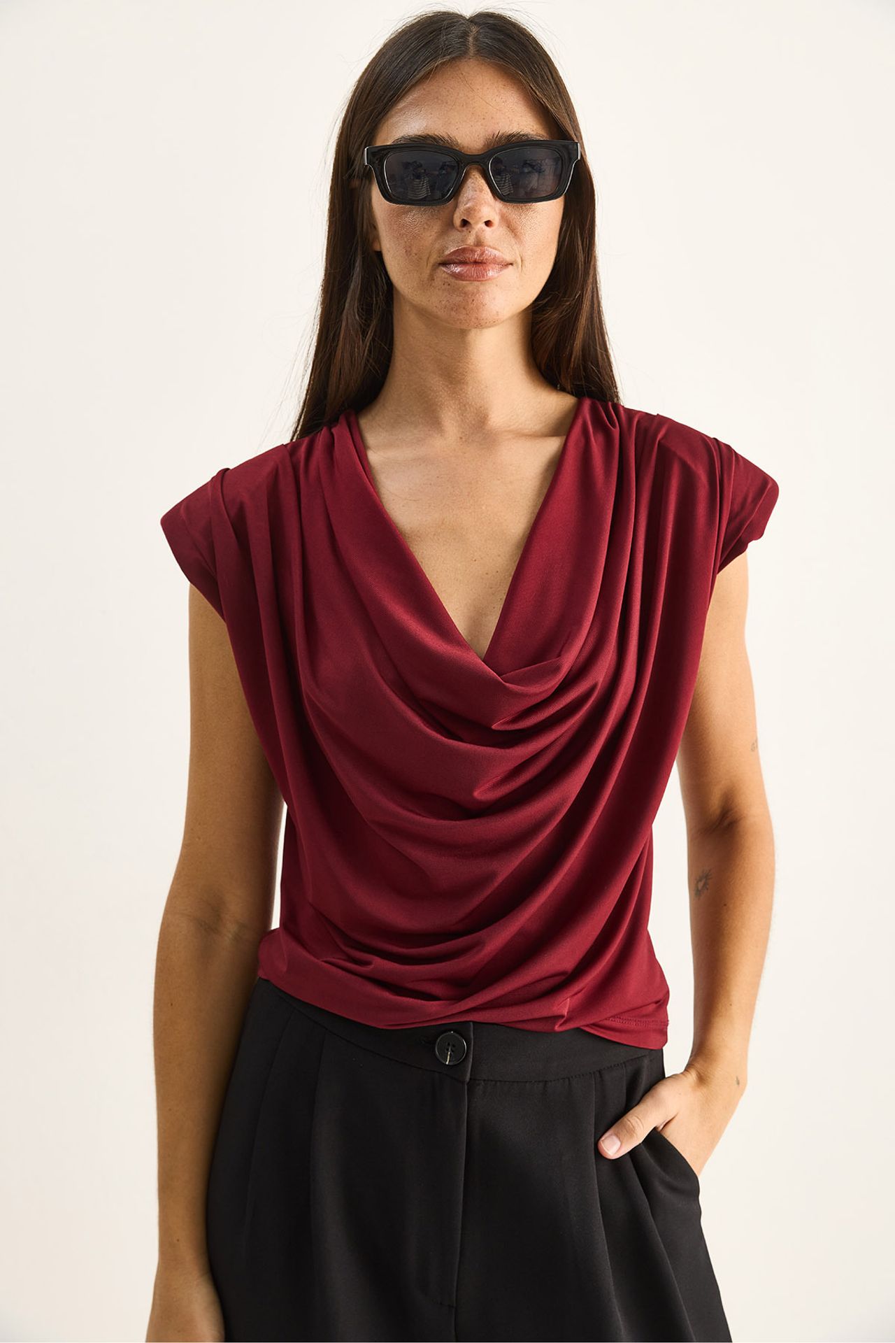 LUCCI Sleeveless Cowl Neck Blouse 2