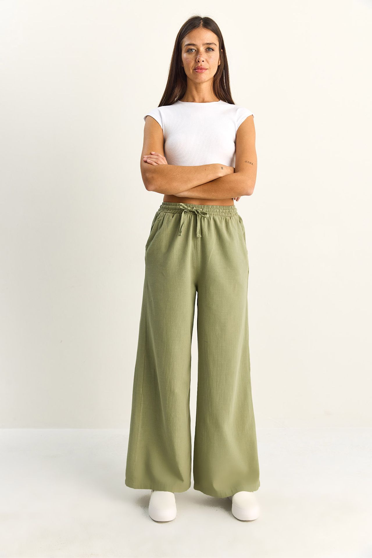 LUCCI Wide Leg Cotton Trousers with Drawstring Waist 6