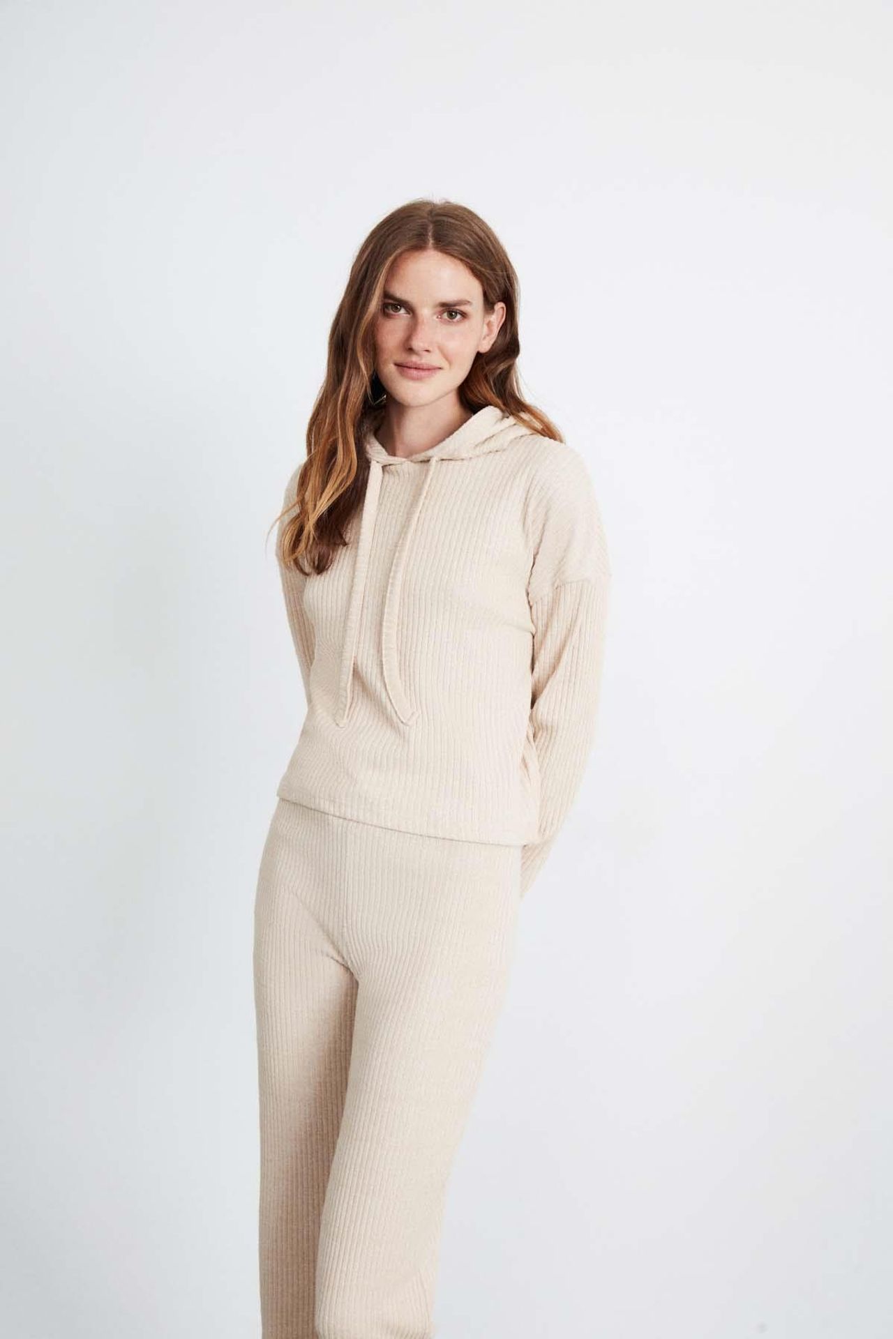 GRIMELANGE Plain Hooded Ribbed Sweatshirt 4