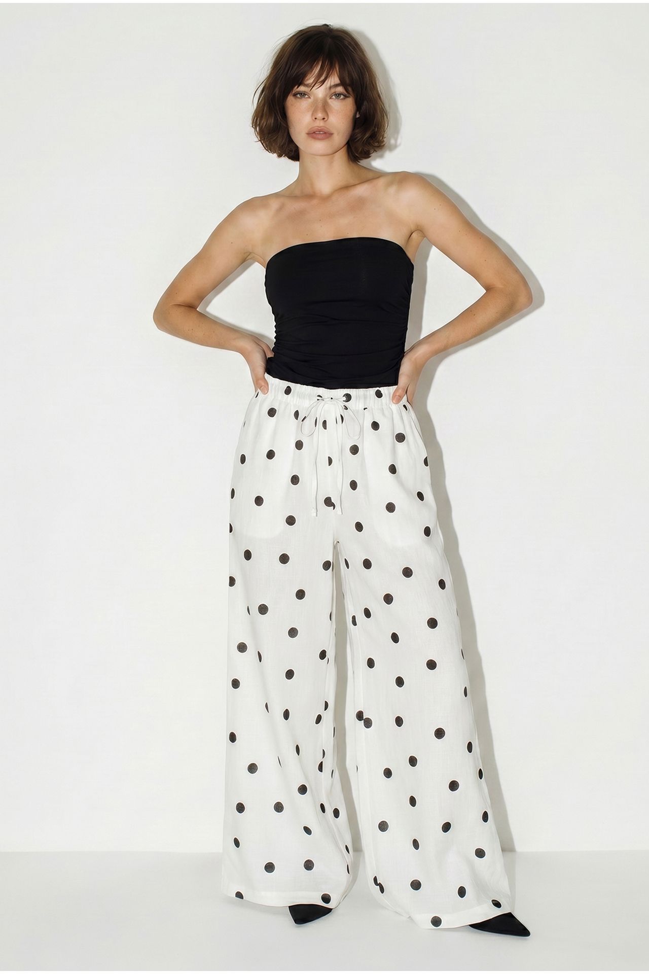 LUCCI Polka Dot Wide-Leg Tie-Waist Trousers 2