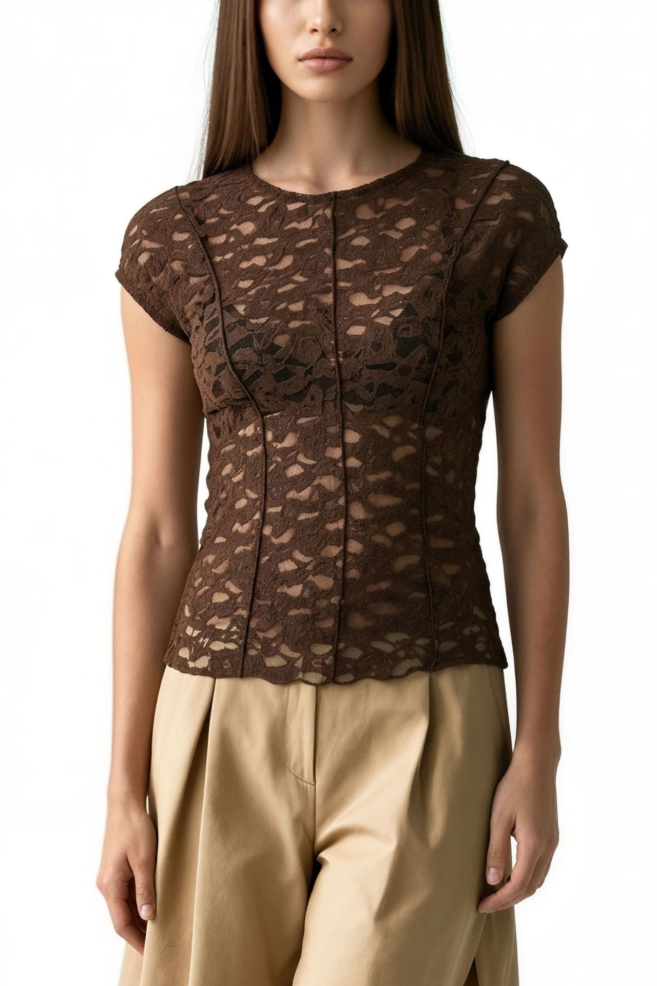 BUSEM Women's Lace Short Sleeve Blouse 4