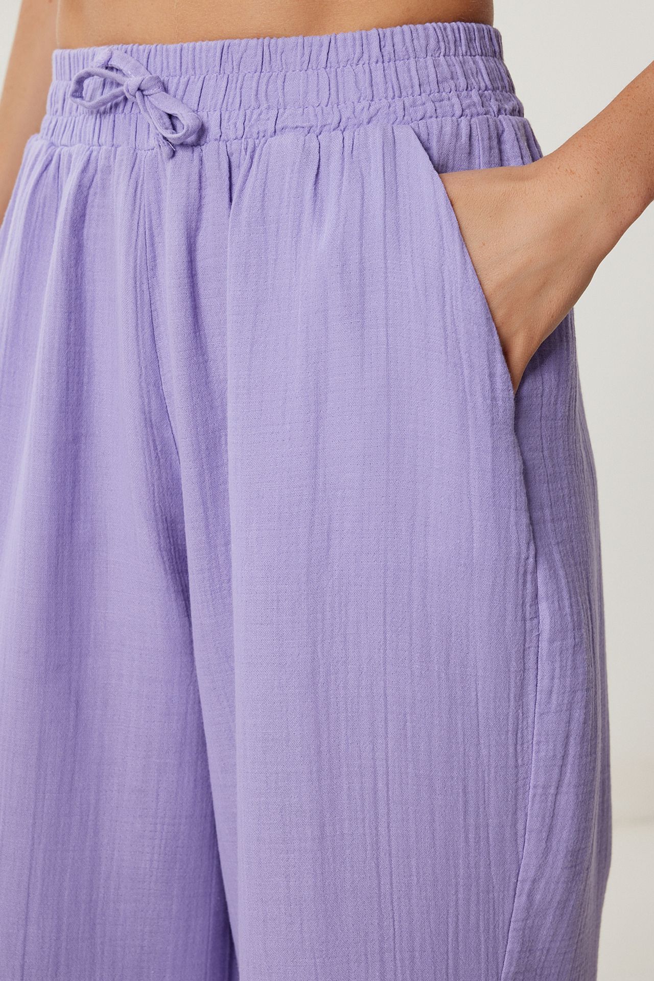 ISTANBUL Wide Leg Drawstring Waist Pants with Binding Detail 3