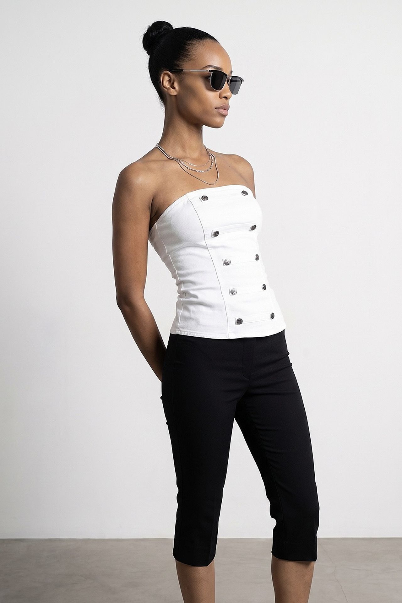 DILVIN Strapless Cotton Poplin Corset Blouse 2