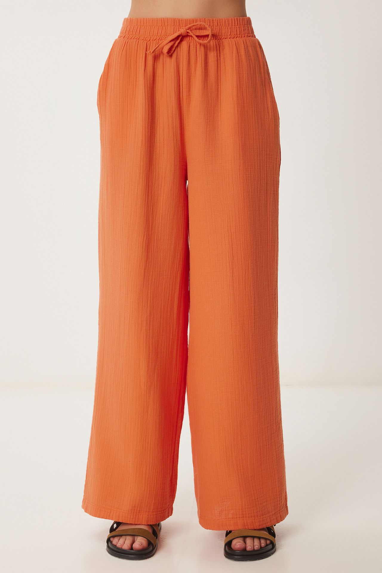 ISTANBUL Wide Leg Drawstring Waist Pants with Binding Detail 4