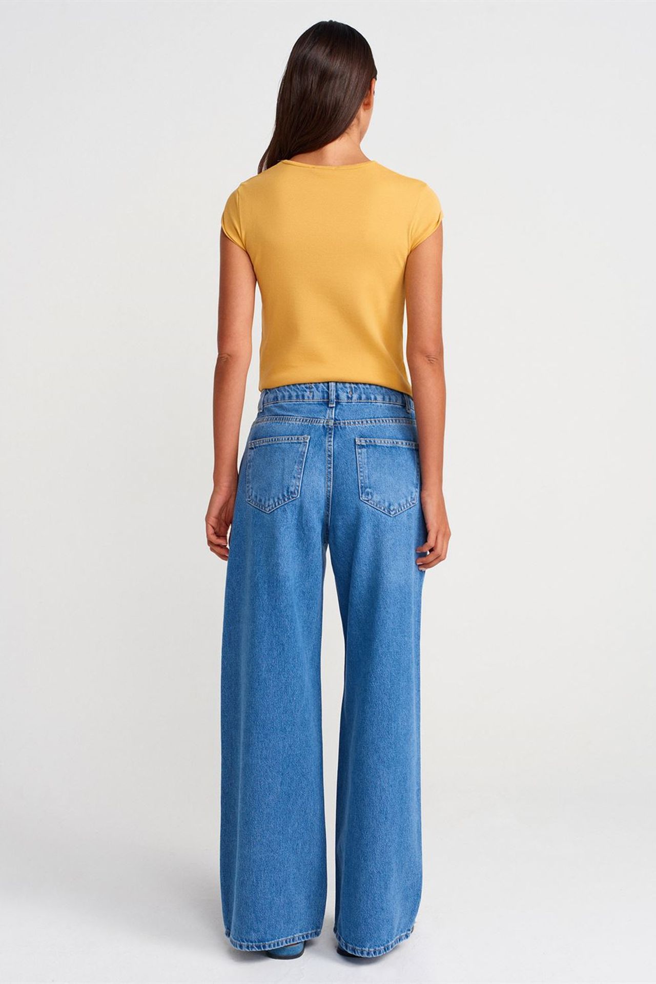 DILVIN Yüksek Bel Bol Paça Denim Jean 2