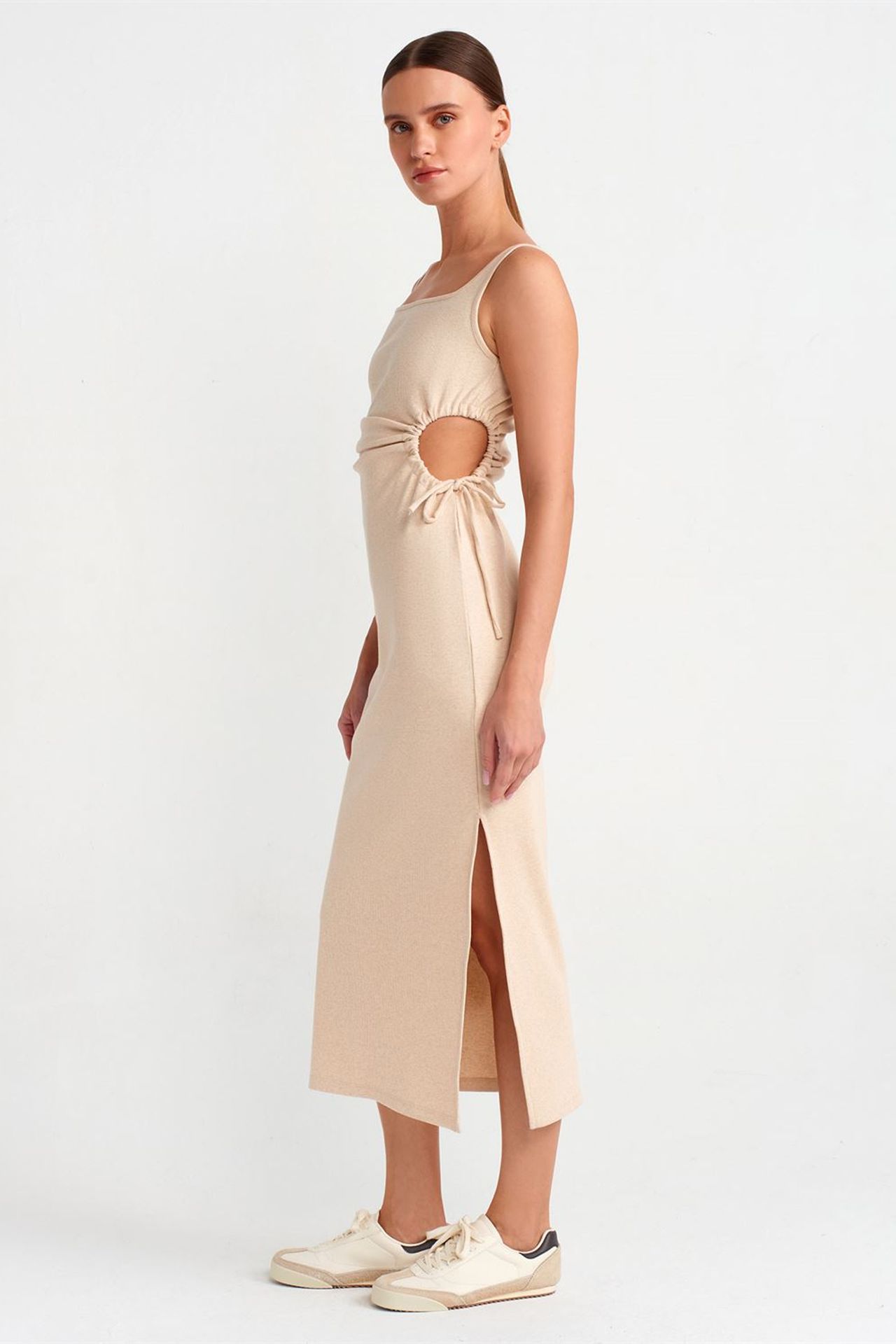 DILVIN Askısız Cut-Out Detaylı Bodycon Midi Elbise 3