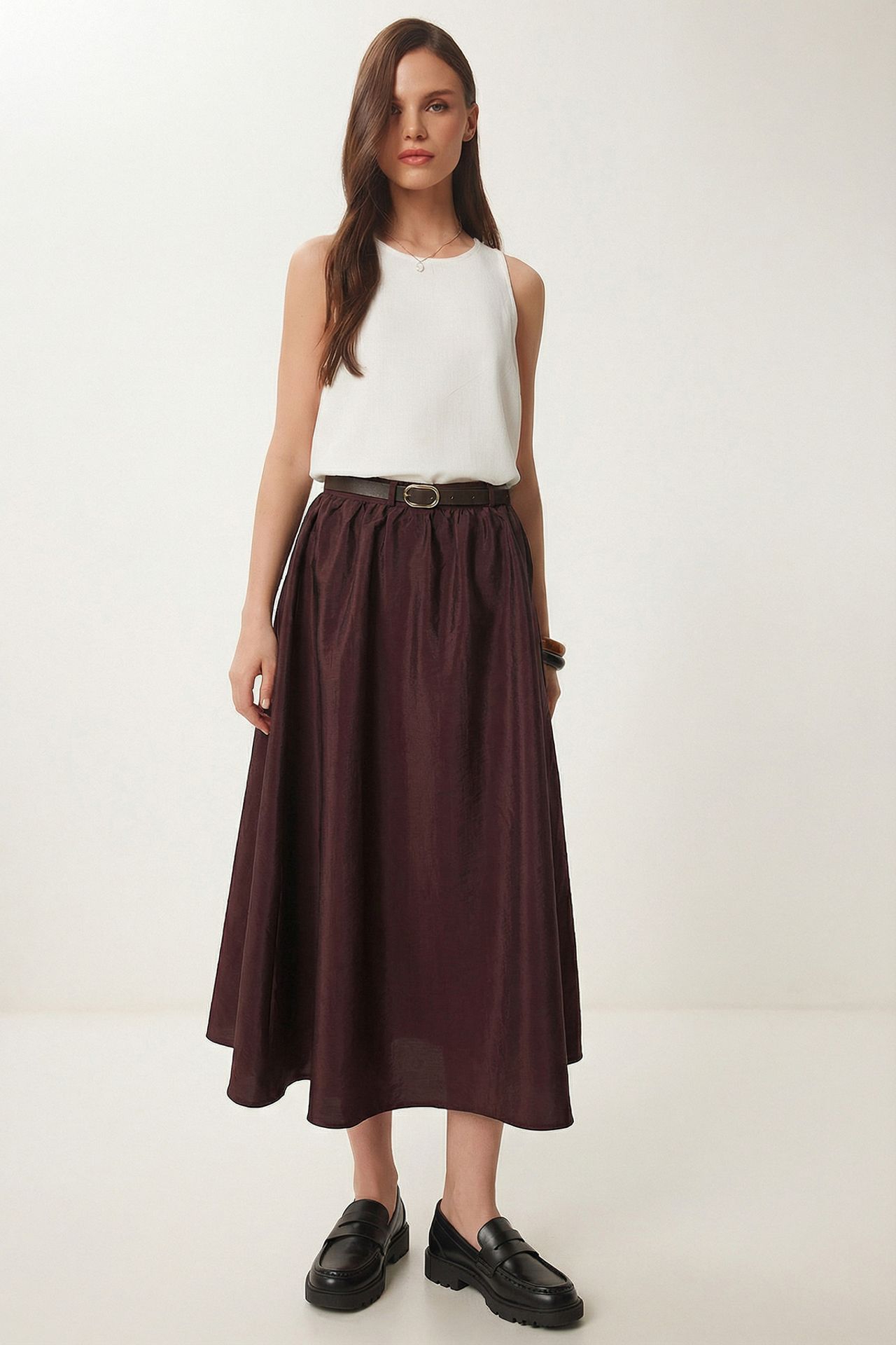 ISTANBUL High-Waist Belted Midi A-Line Skirt 1