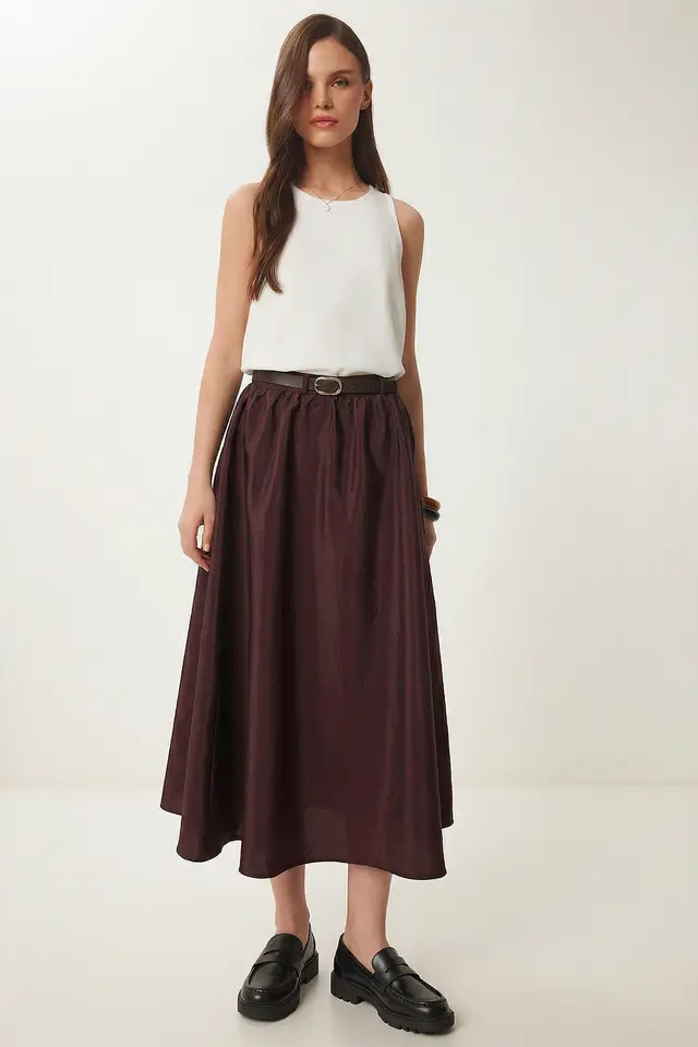 ISTANBUL High-Waist Belted Midi A-Line Skirt