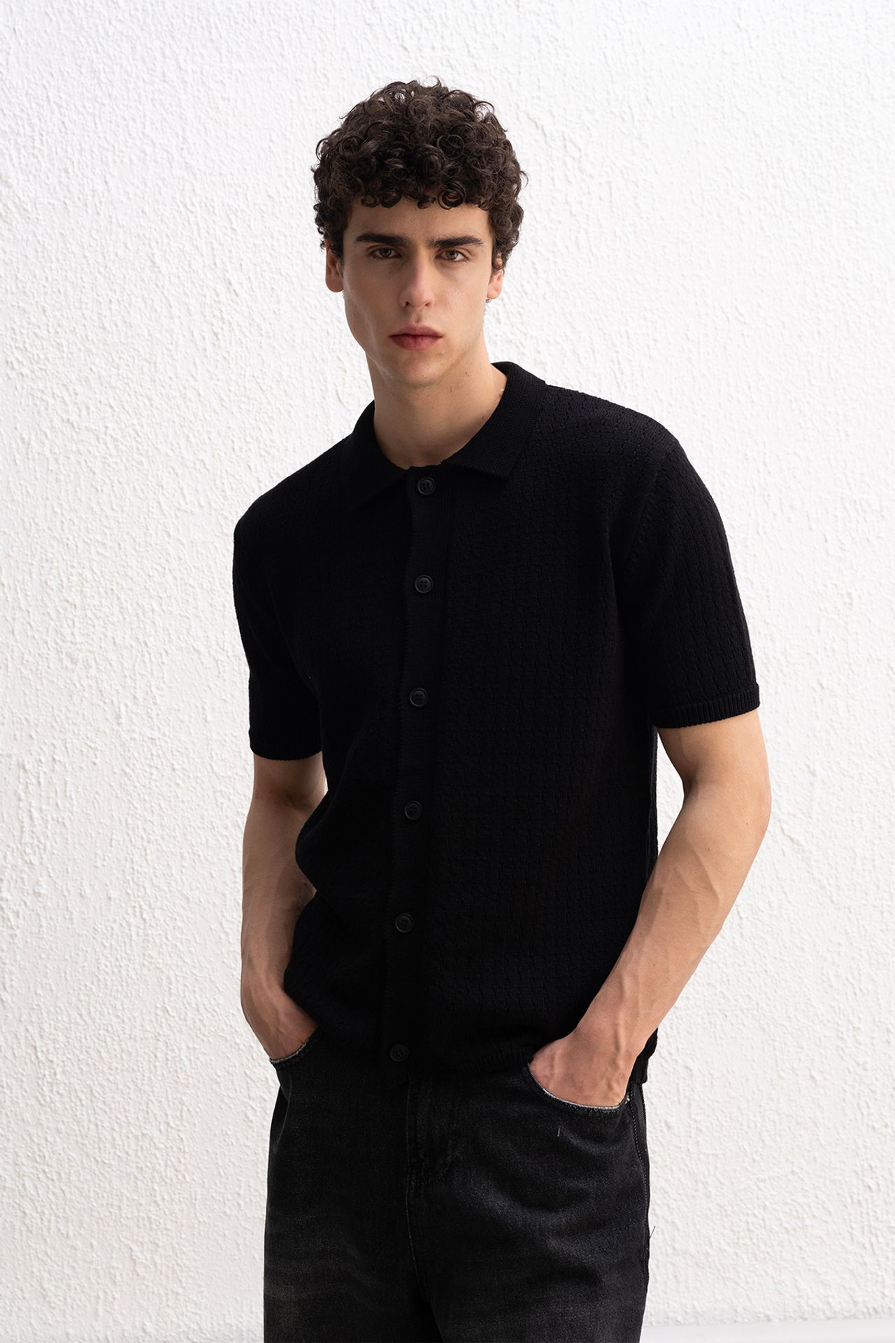GIESTO Men's Textured Knit Short Sleeve Polo 3