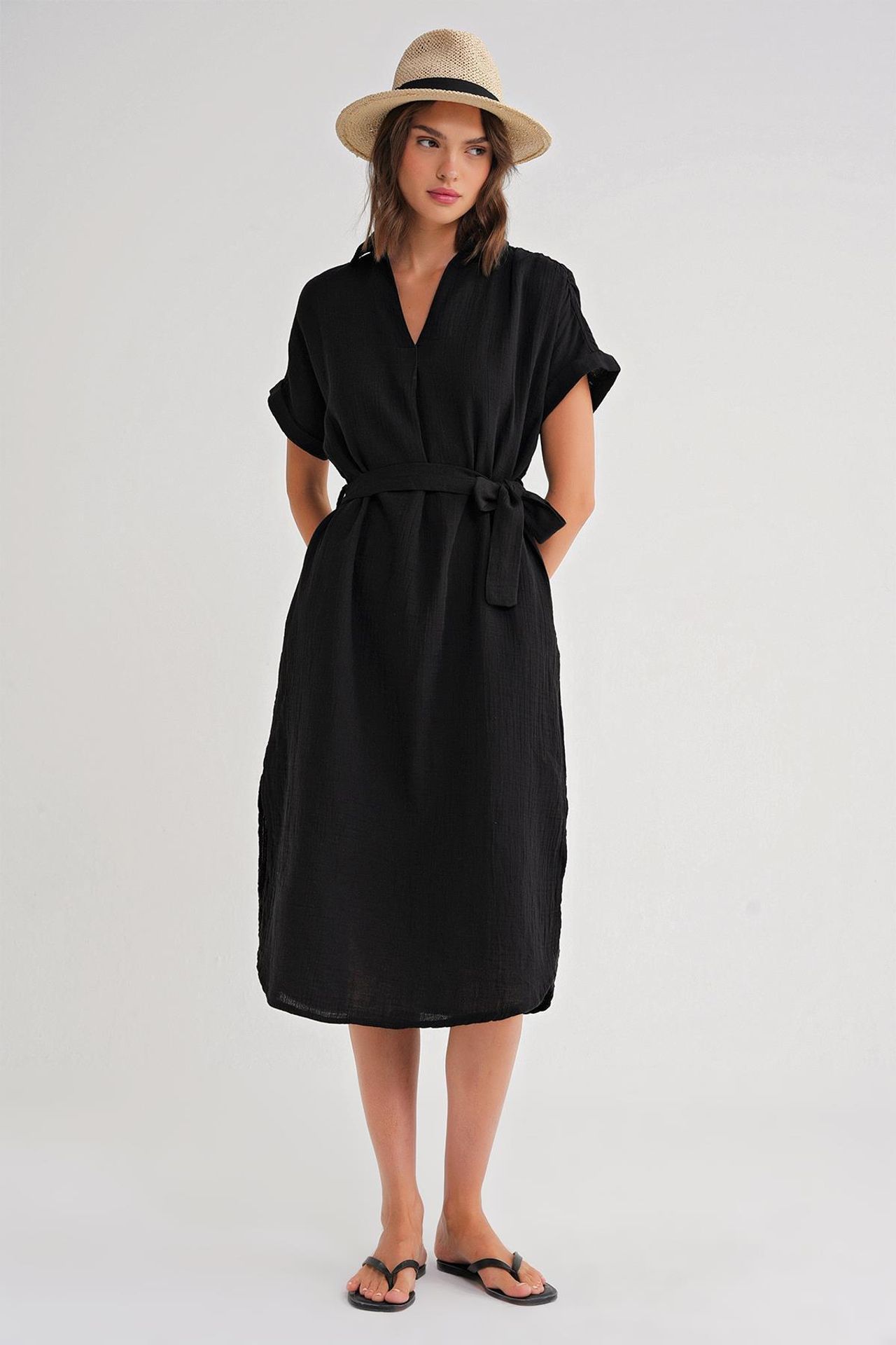 Mixray Belted Short-Sleeve Midi Dress 2
