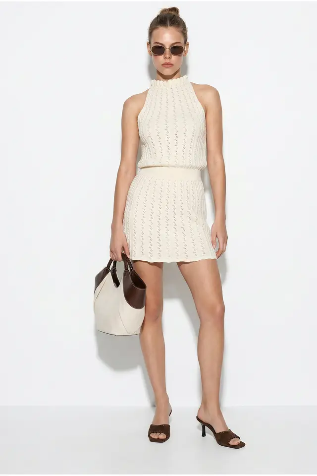 LUCCI Cable Knit Halter Mini Dress