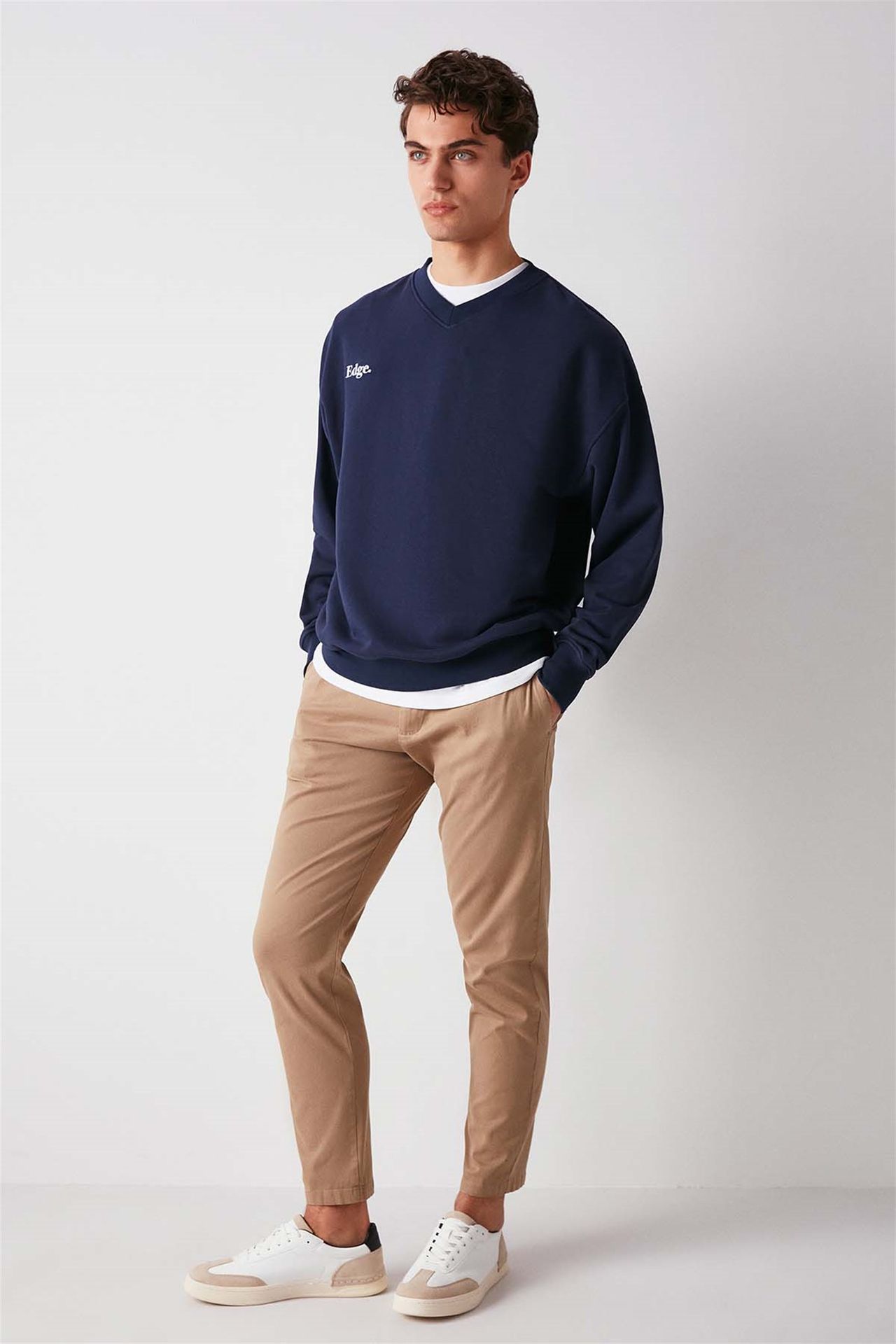 GRIMELANGE Oversize V Yaka Fitilli Sweatshirt 5