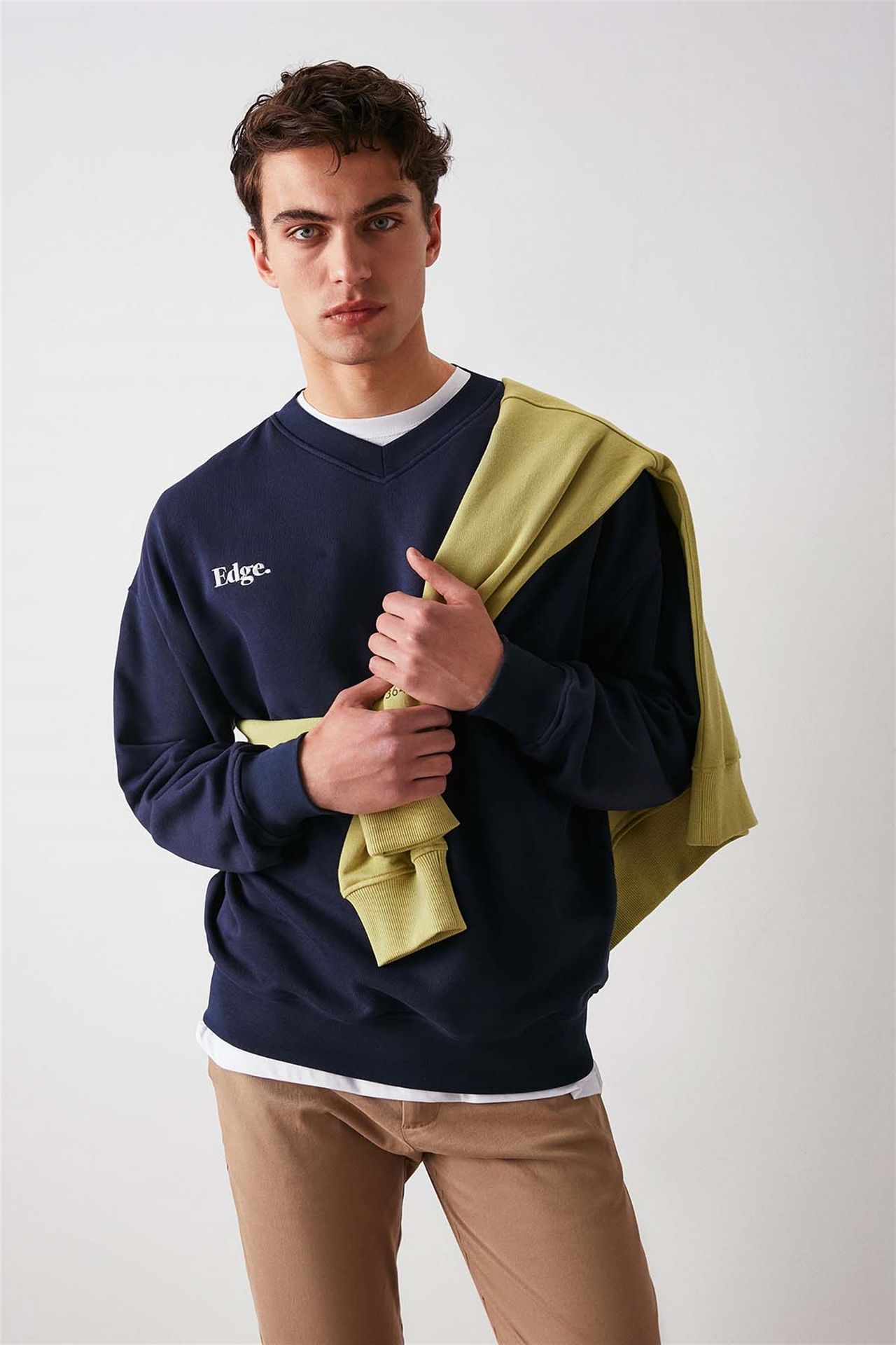 GRIMELANGE Oversize V Yaka Fitilli Sweatshirt 4