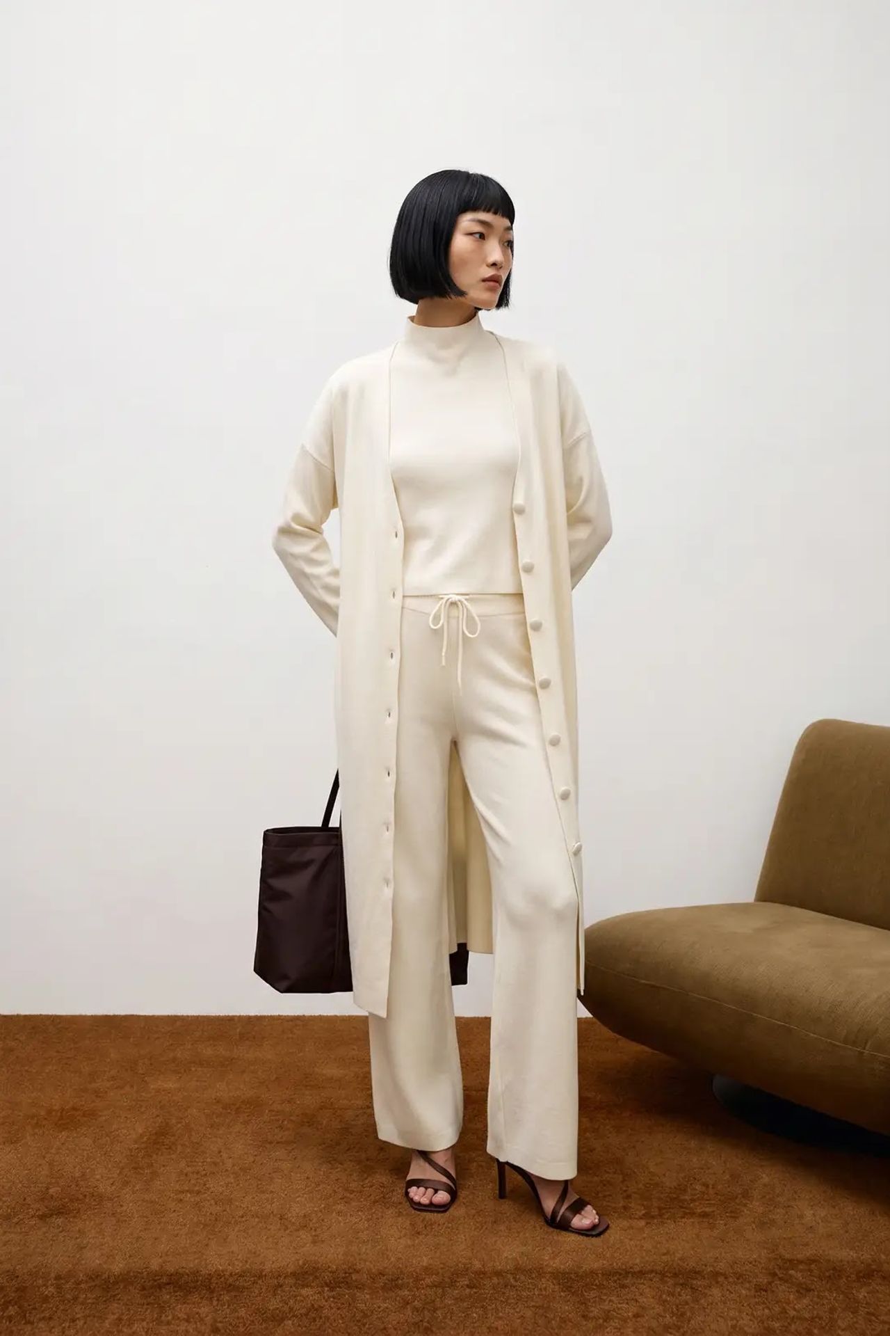 MY FASHION 3'lü Yüksek Belli Bol Paça Örme Takım 1