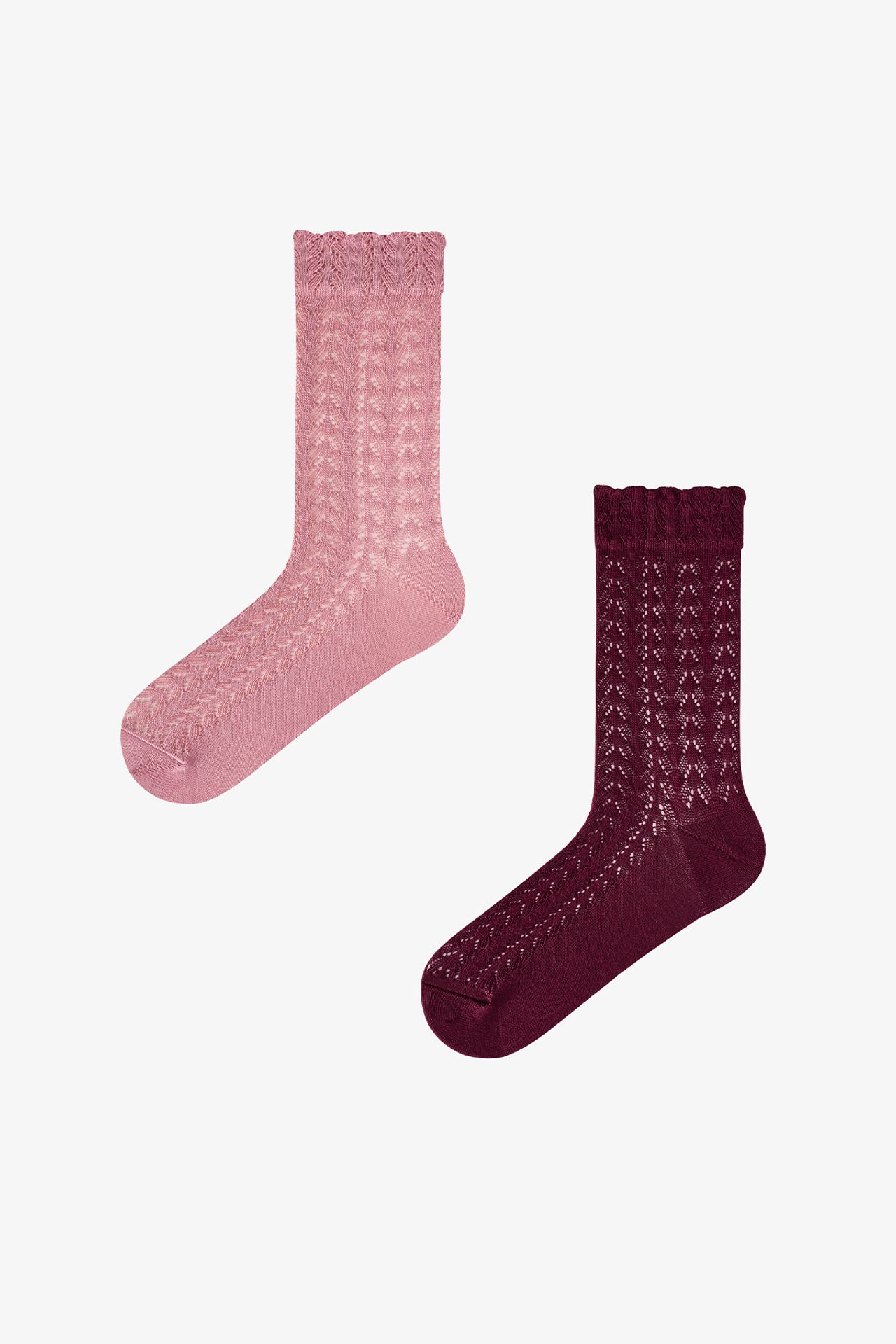 PENTI Silky Colosio Lace Pattern Cotton 2-Pack Crew Socks 1