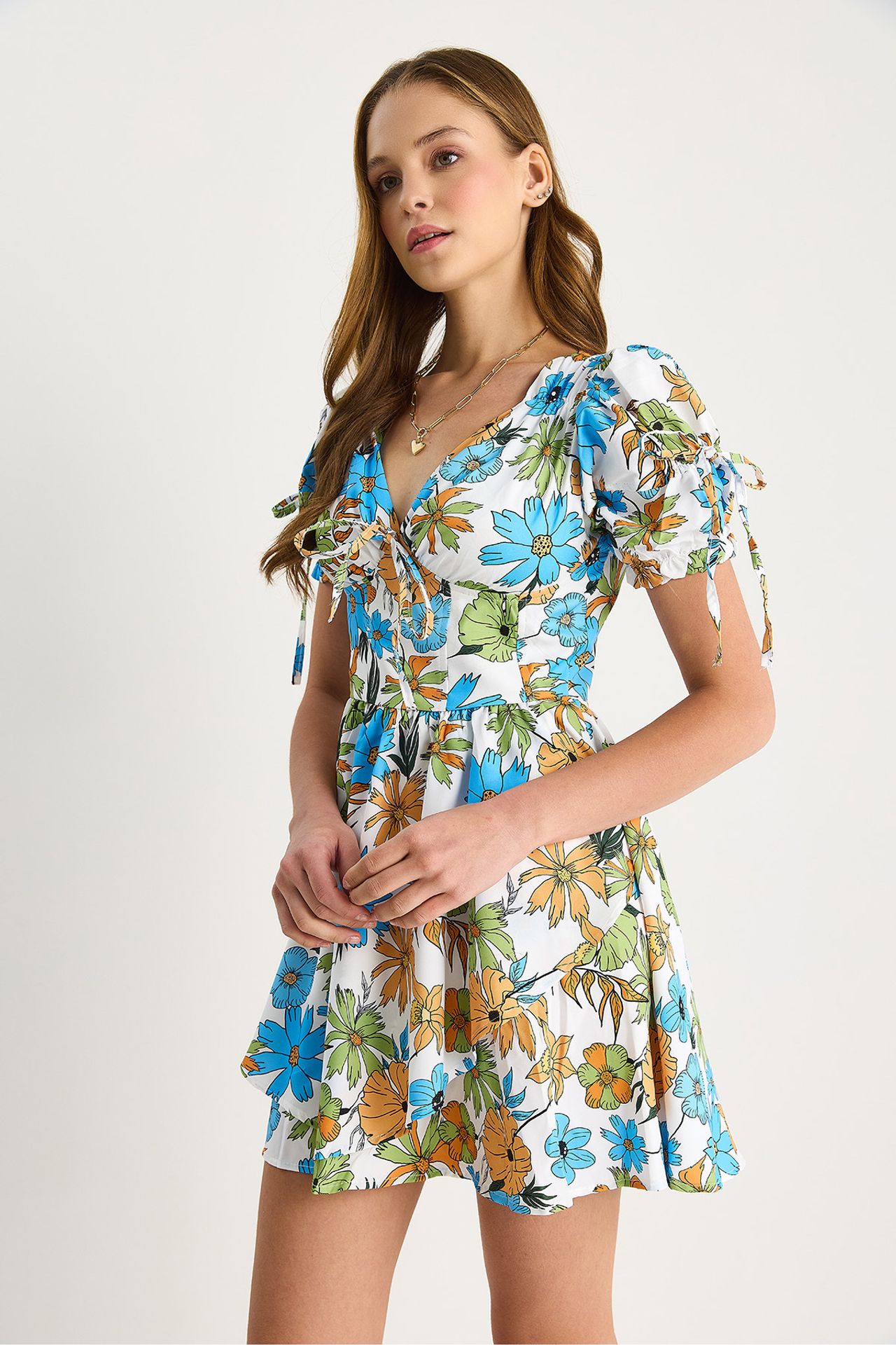 LUCCI Floral Cut-Out V-Neck Mini Dress 5