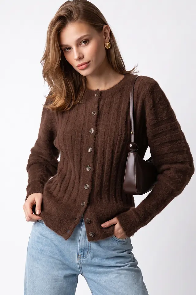 MIXRAY Women's Crew Neck Cardigan