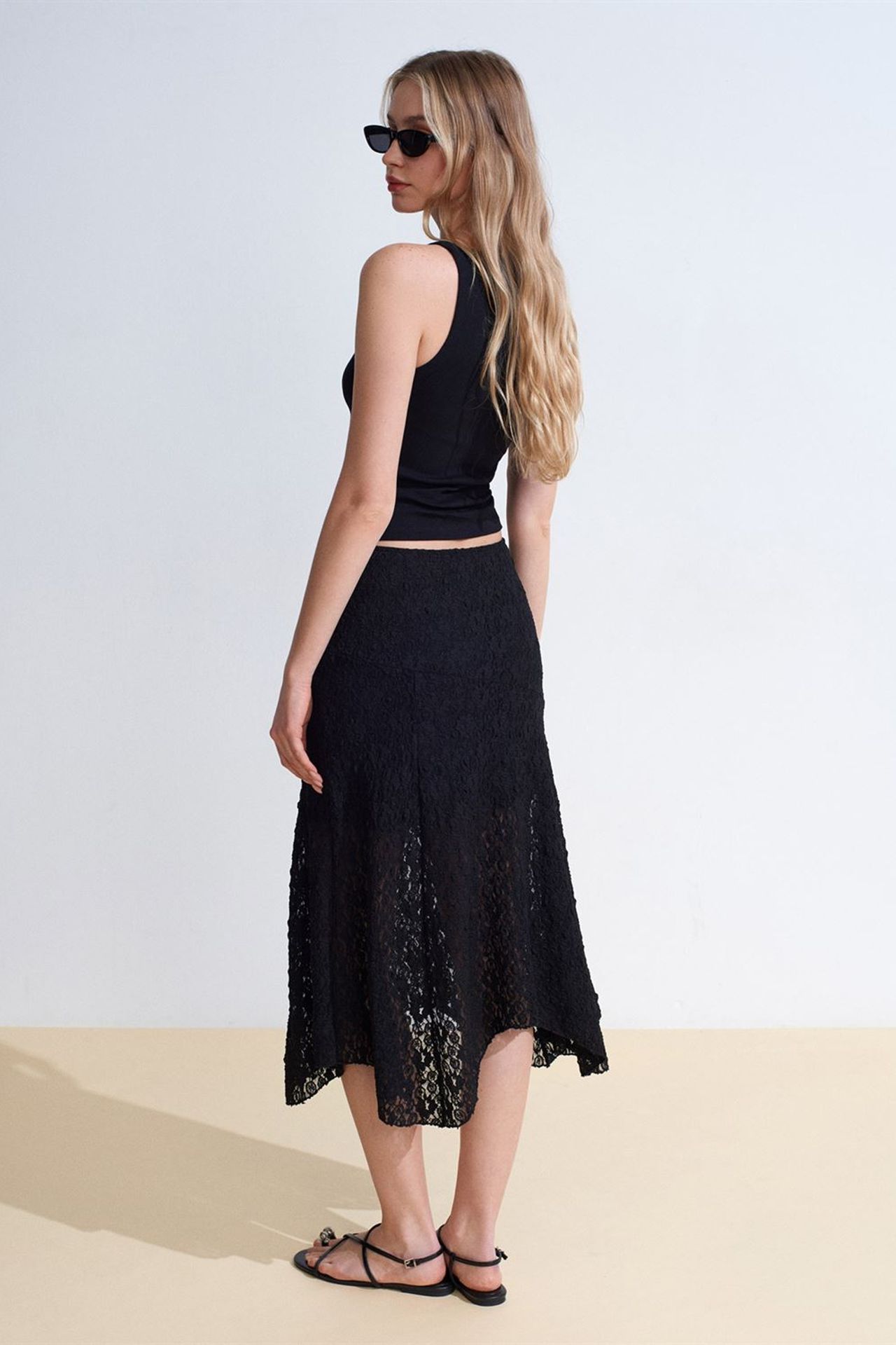 DILVIN High-Waist Lace A-Line Midi Skirt 2