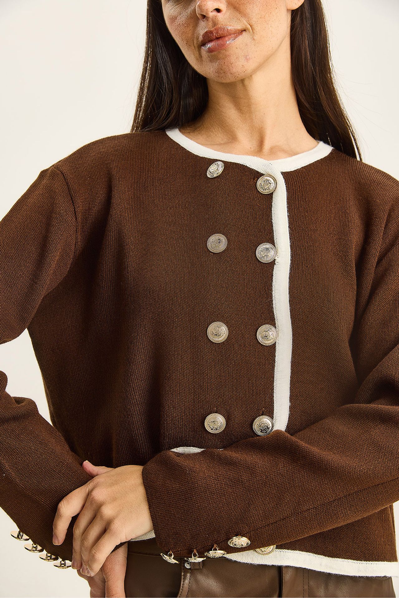 LUCCI Ribbed Knit Button-Up Cardigan